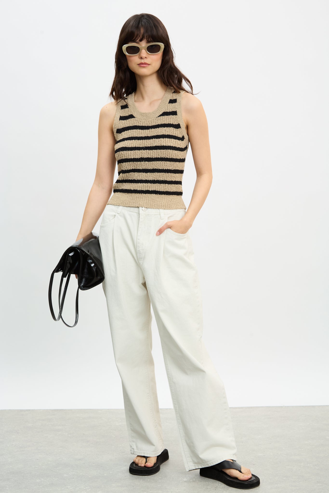 Dark beige and black horizontal stripe knit tank_4
