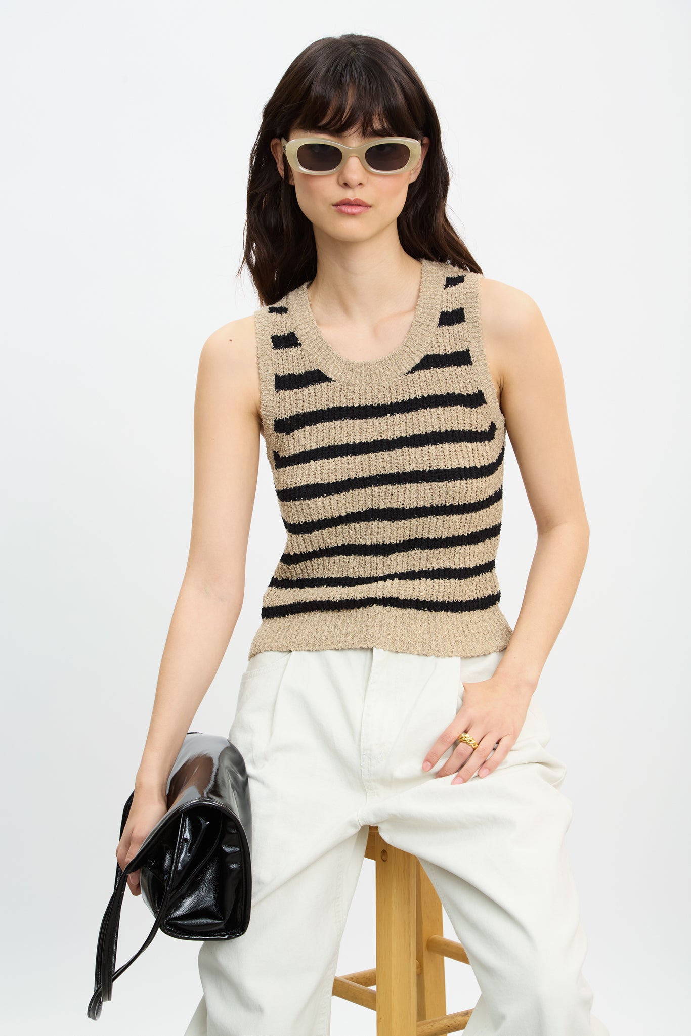 Dark beige and black horizontal stripe knit tank_5