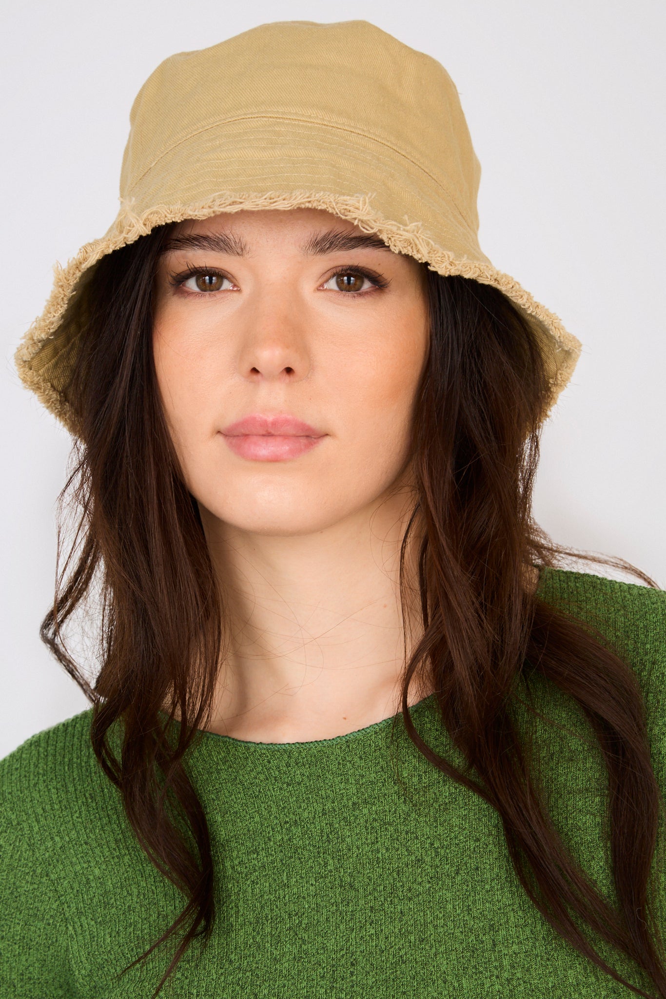 Dark beige frayed edge bucket hat_3