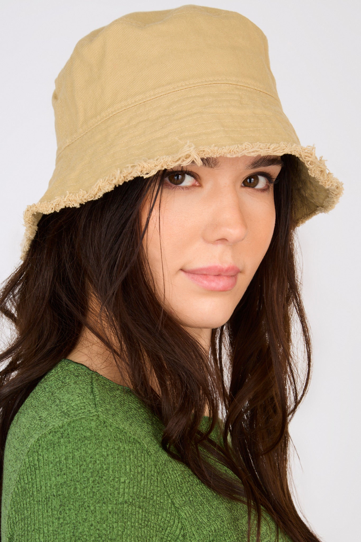 Dark beige frayed edge bucket hat_4