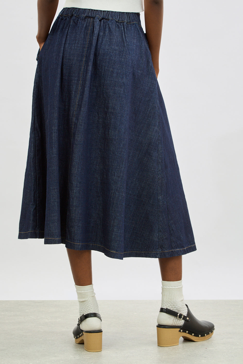 Dark blue denim button front skirt_2