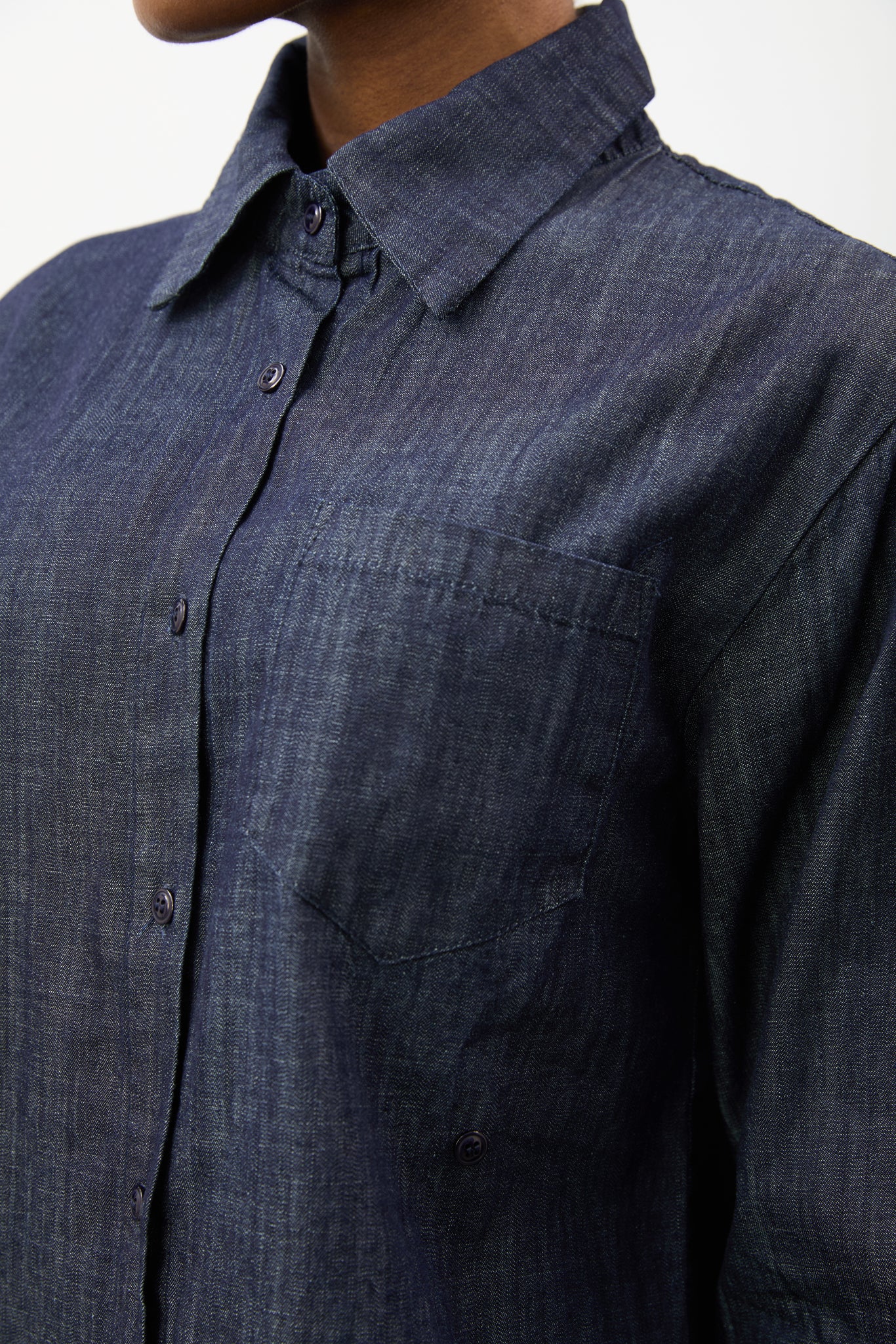 Dark blue denim checked cuff shirt with checked scarf_4