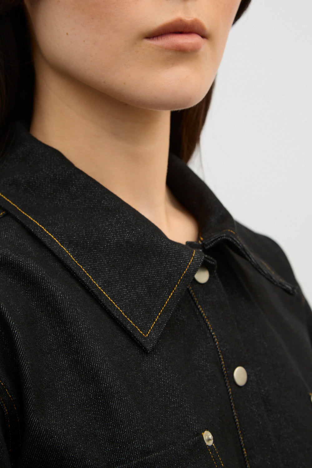 Dark blue denim contrast stitch mini dress_4