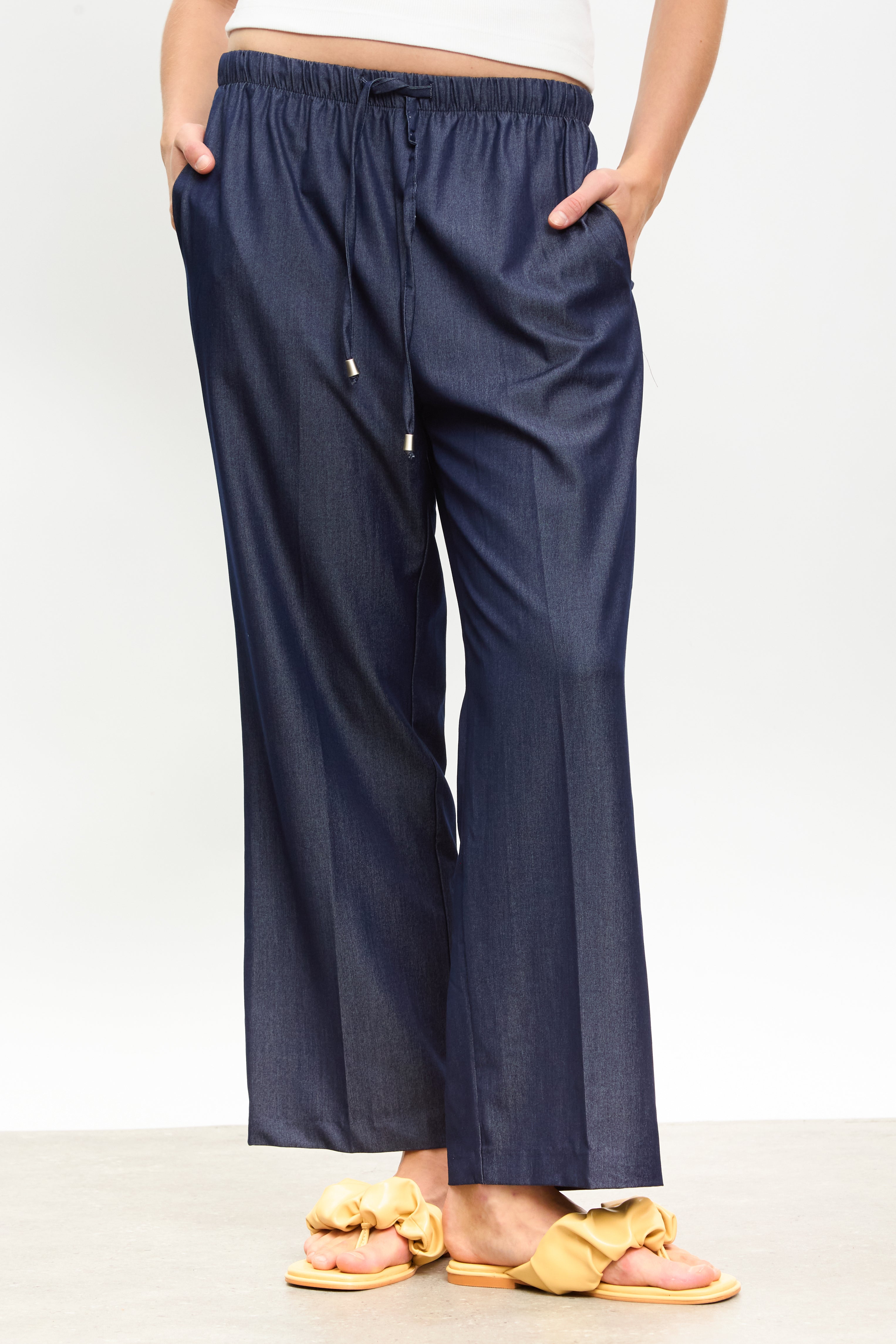 Dark blue denim drawstring trousers_1