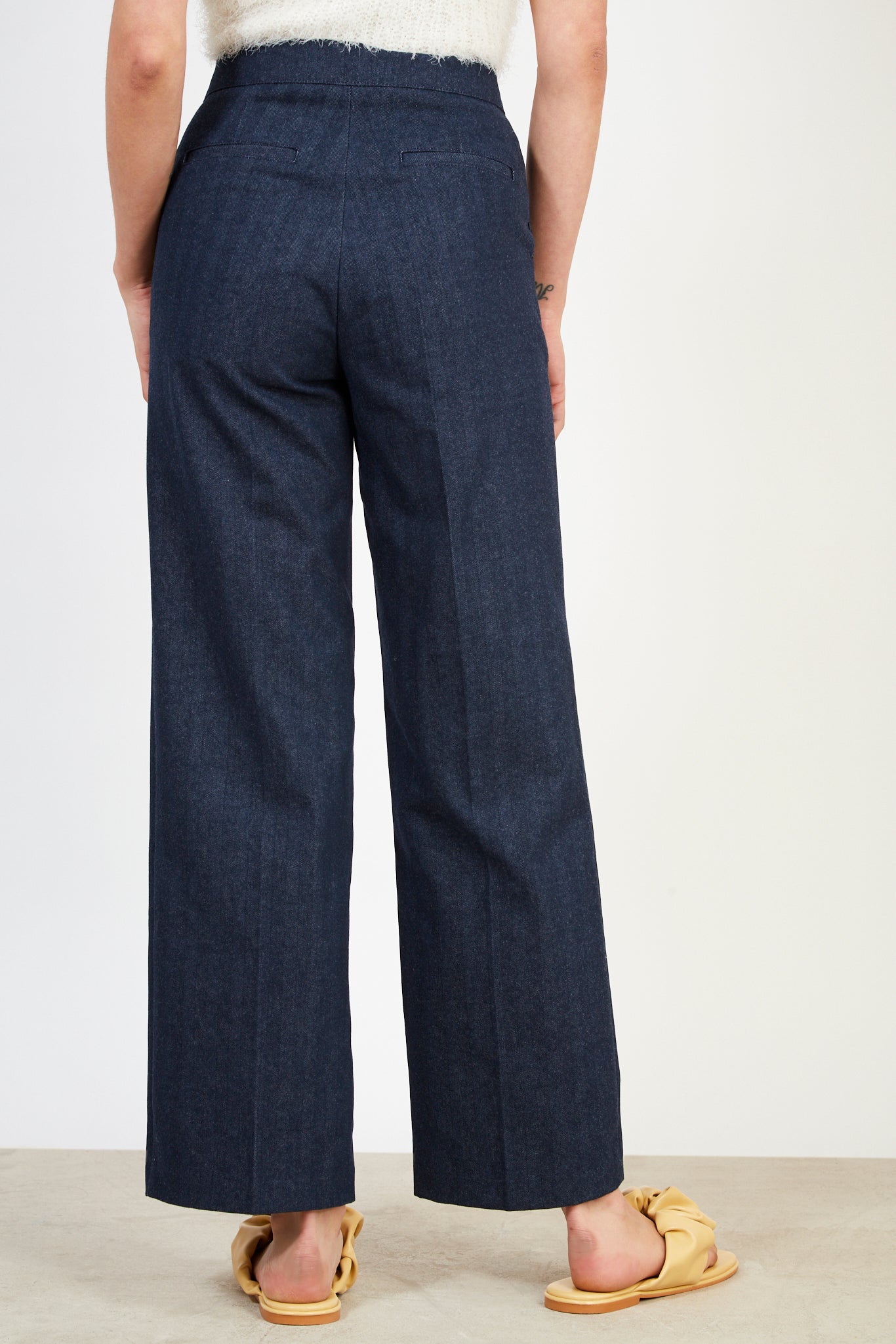Dark blue herringbone denim smart trousers_2