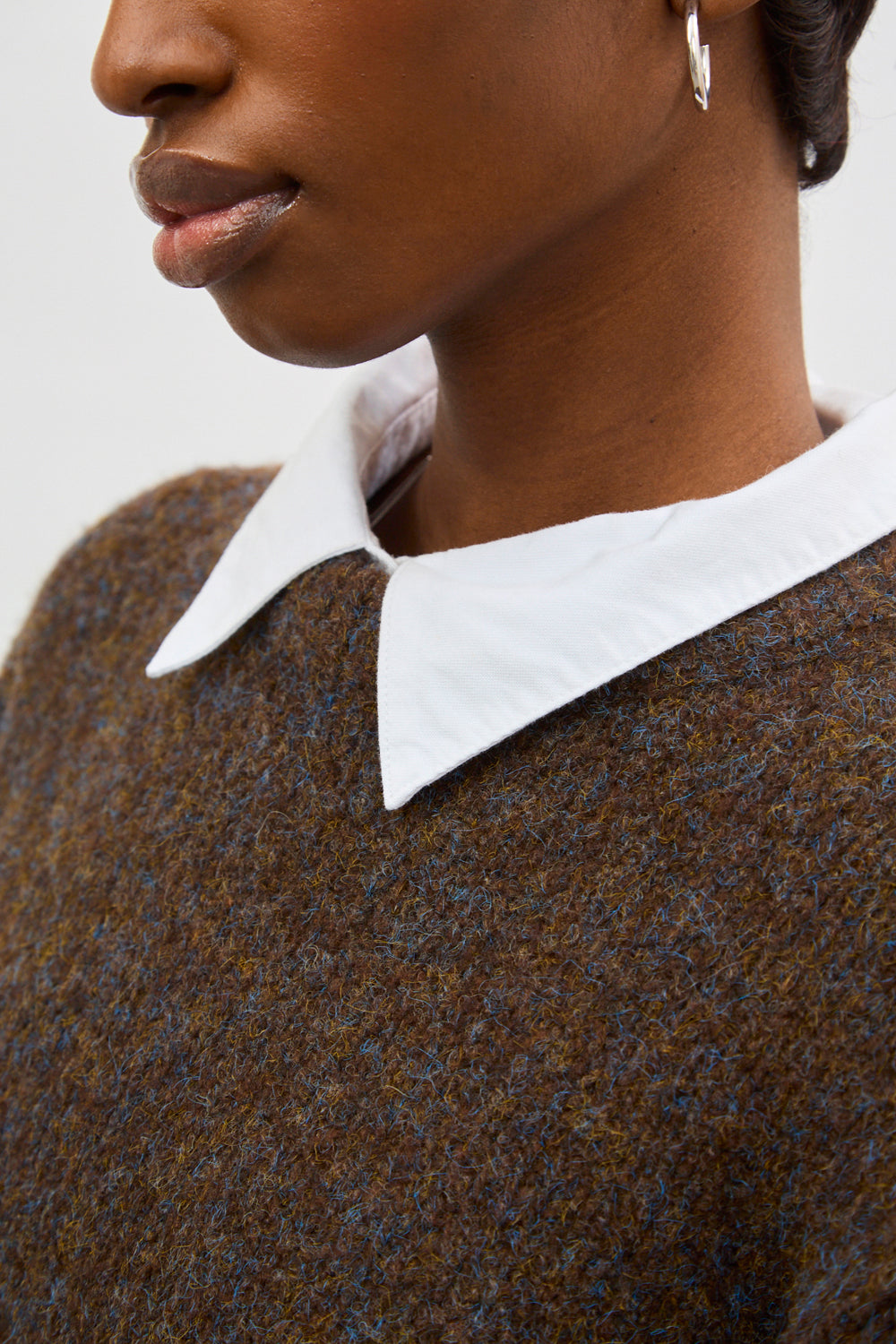 Dark brown wool blend flecked crew neck jumper_3