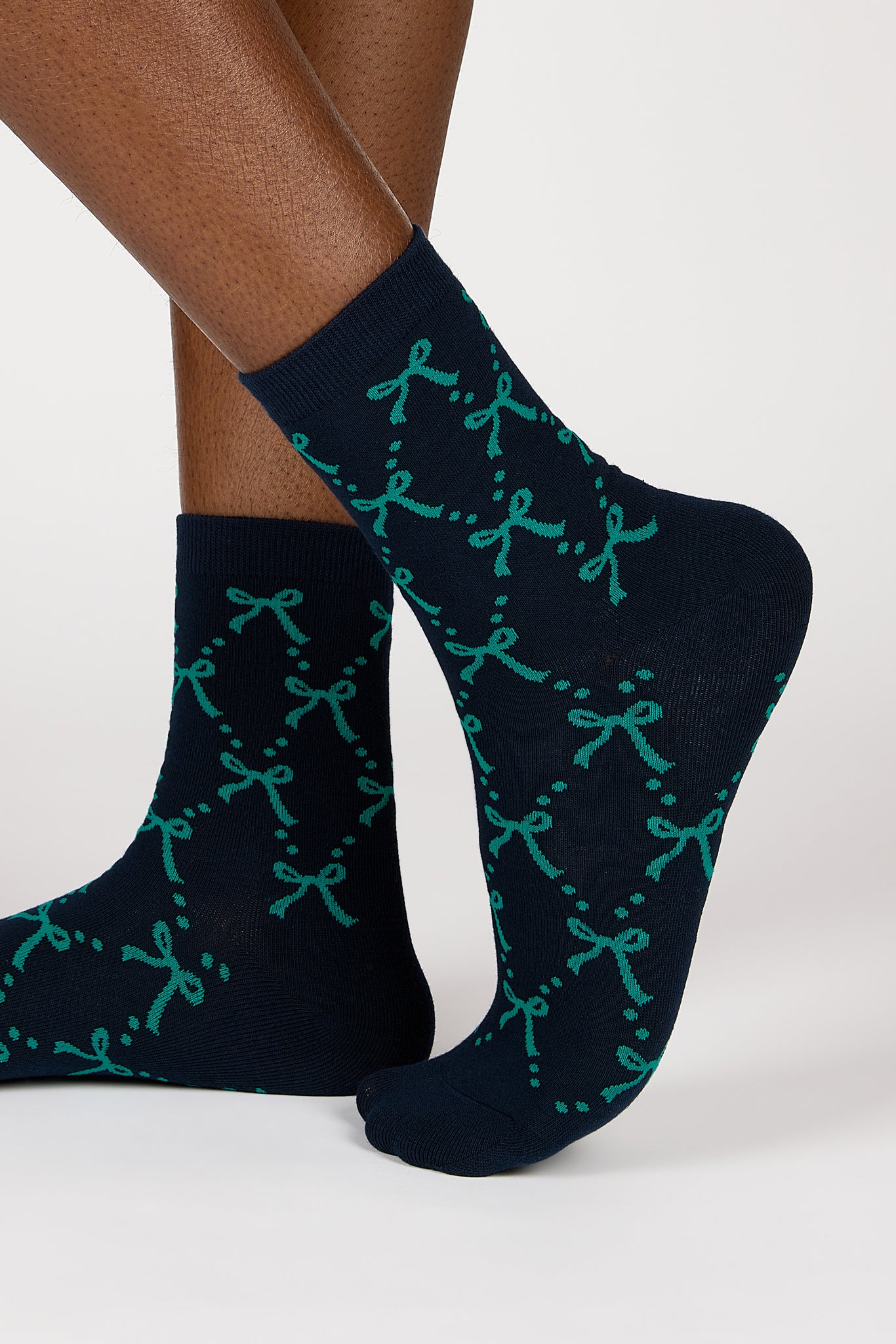 Dark green and teal ribbon and dots socks_4