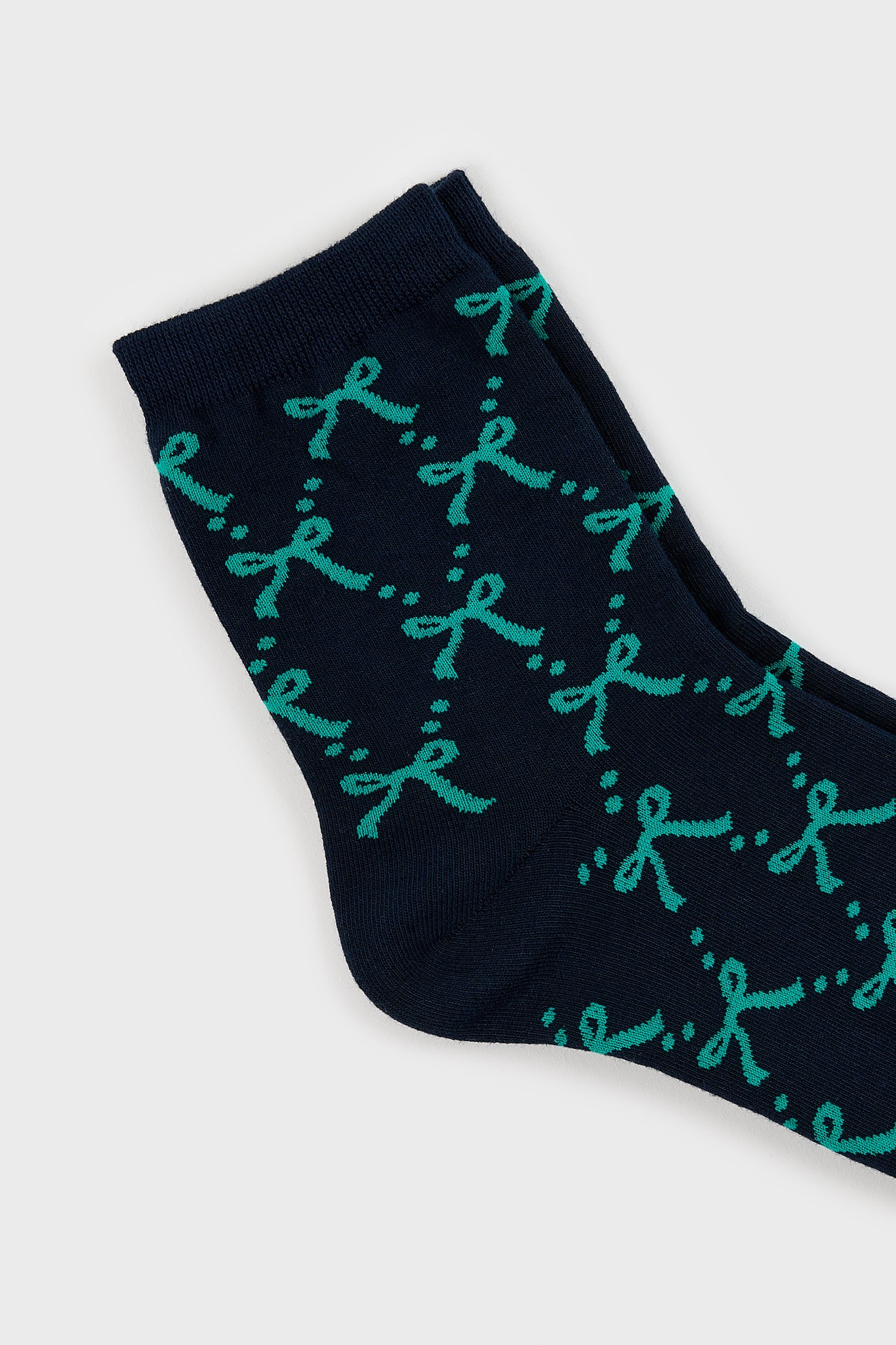 Dark green and teal ribbon and dots socks_2