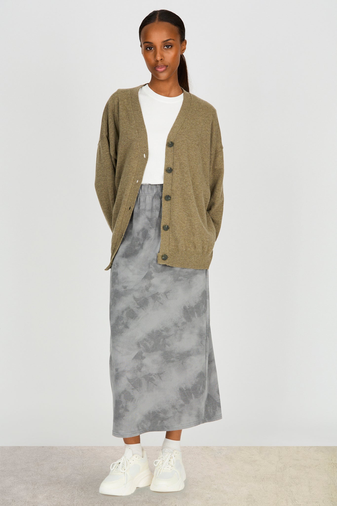 Dark khaki wool blend relaxed cardigan_5