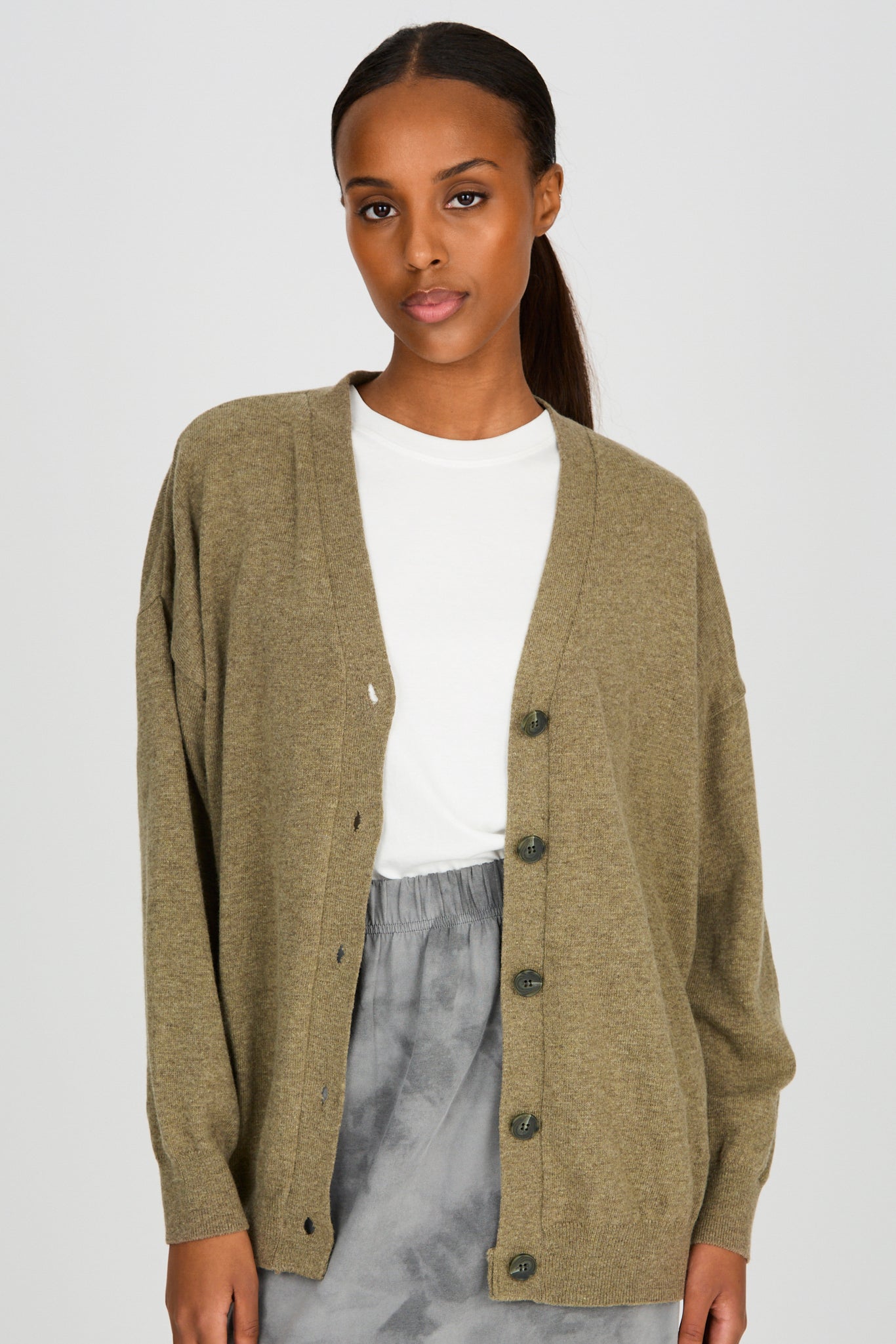 Dark khaki wool blend relaxed cardigan_2