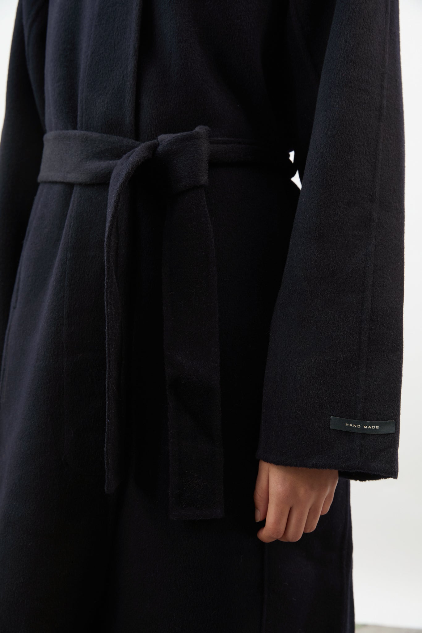 Dark navy pure wool large collar belted coat_6
