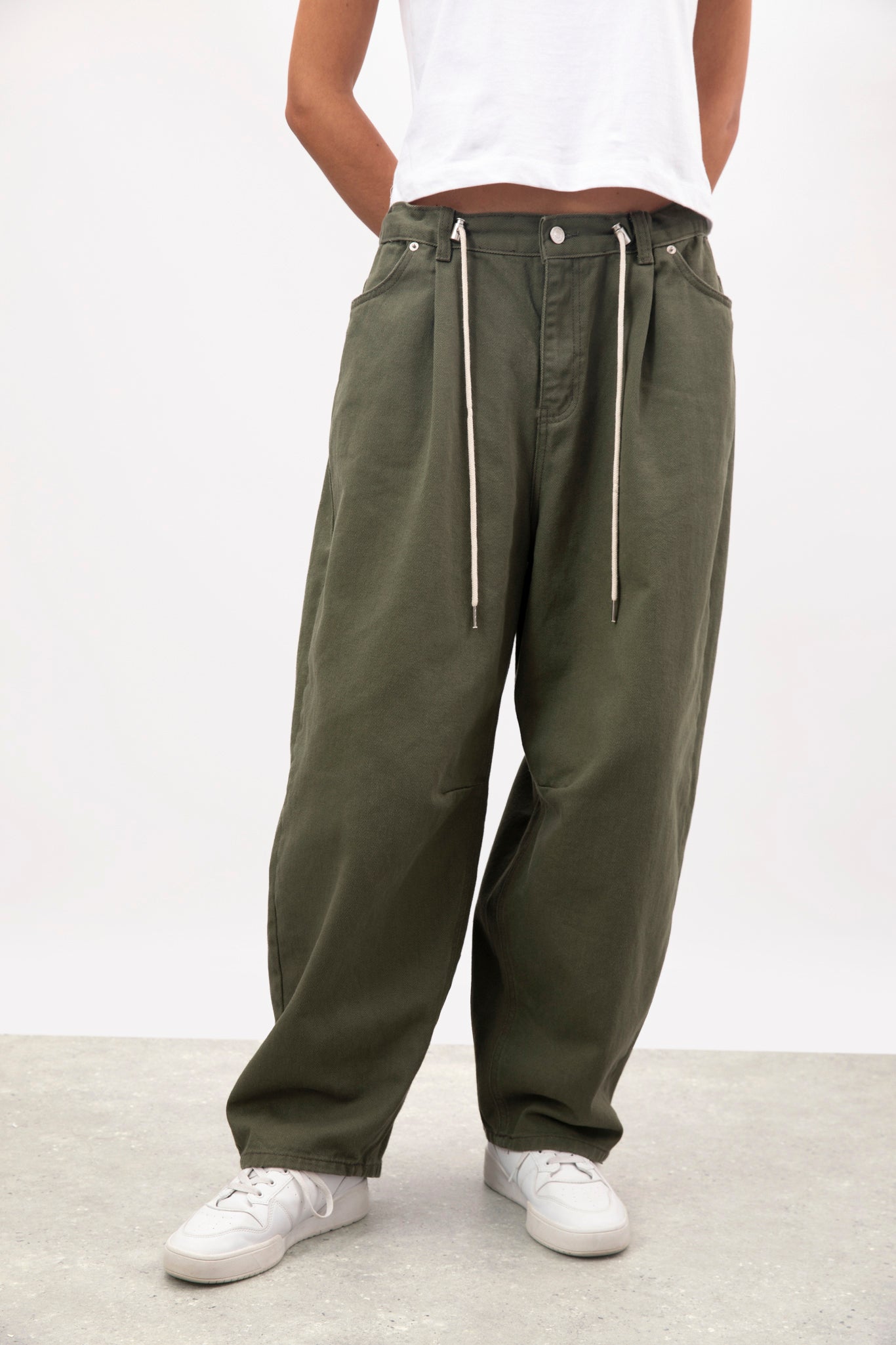 Dark teal drawstring balloon jeans_1