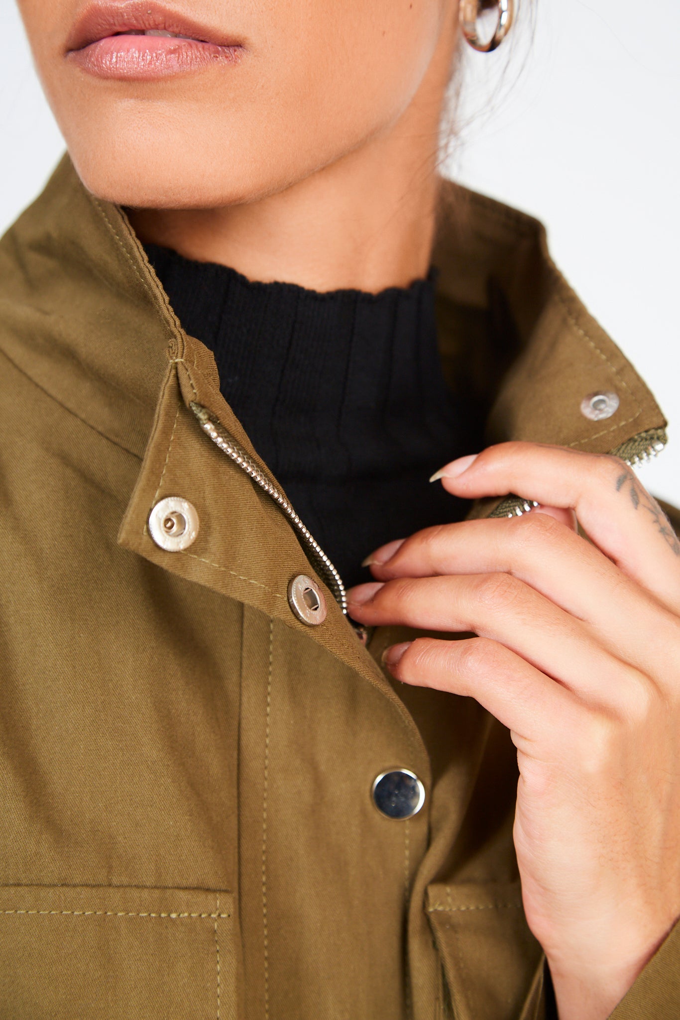 Khaki short pocket front jacket_5