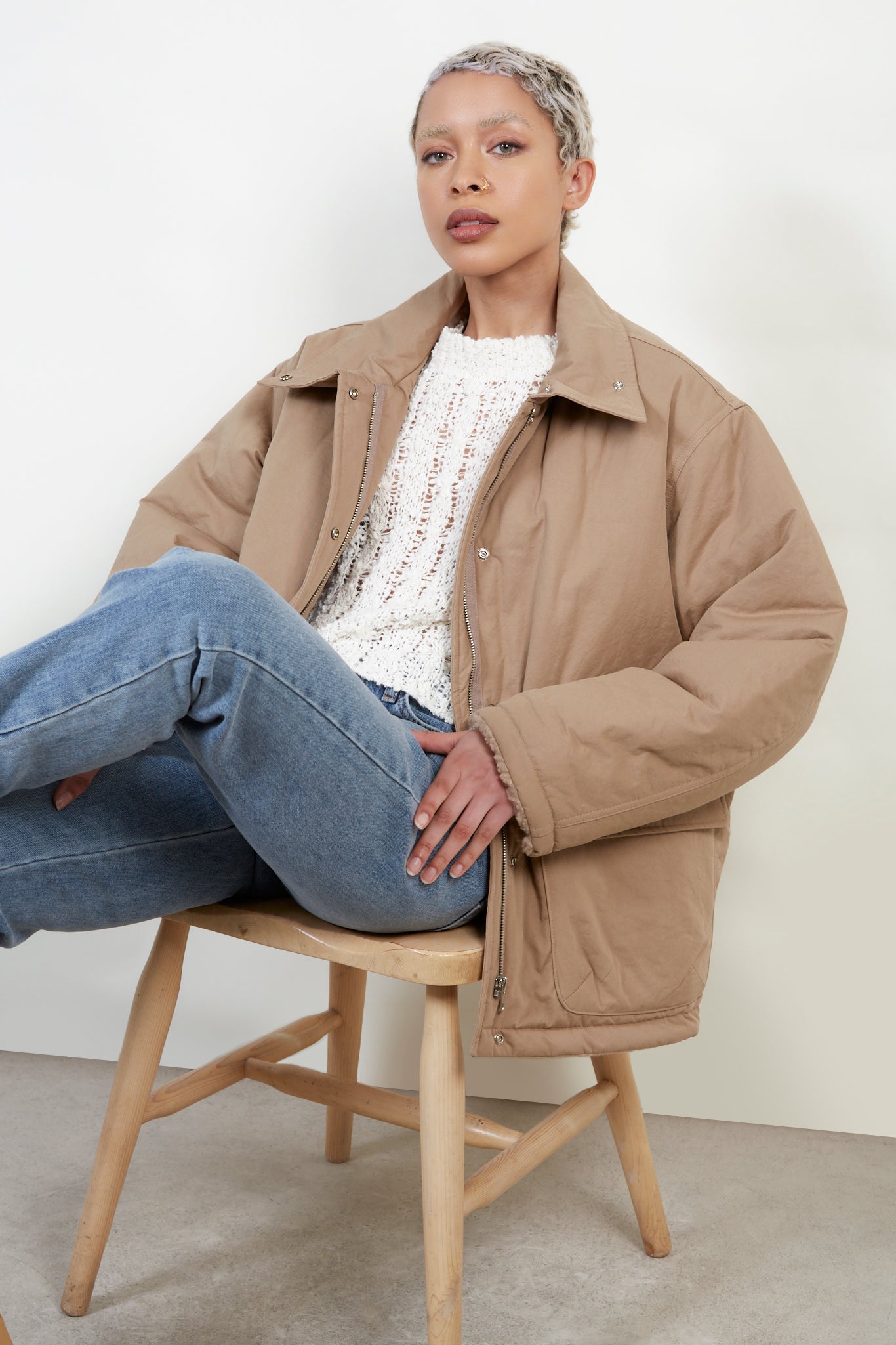 Dark beige teddy lined cinch back parka_5