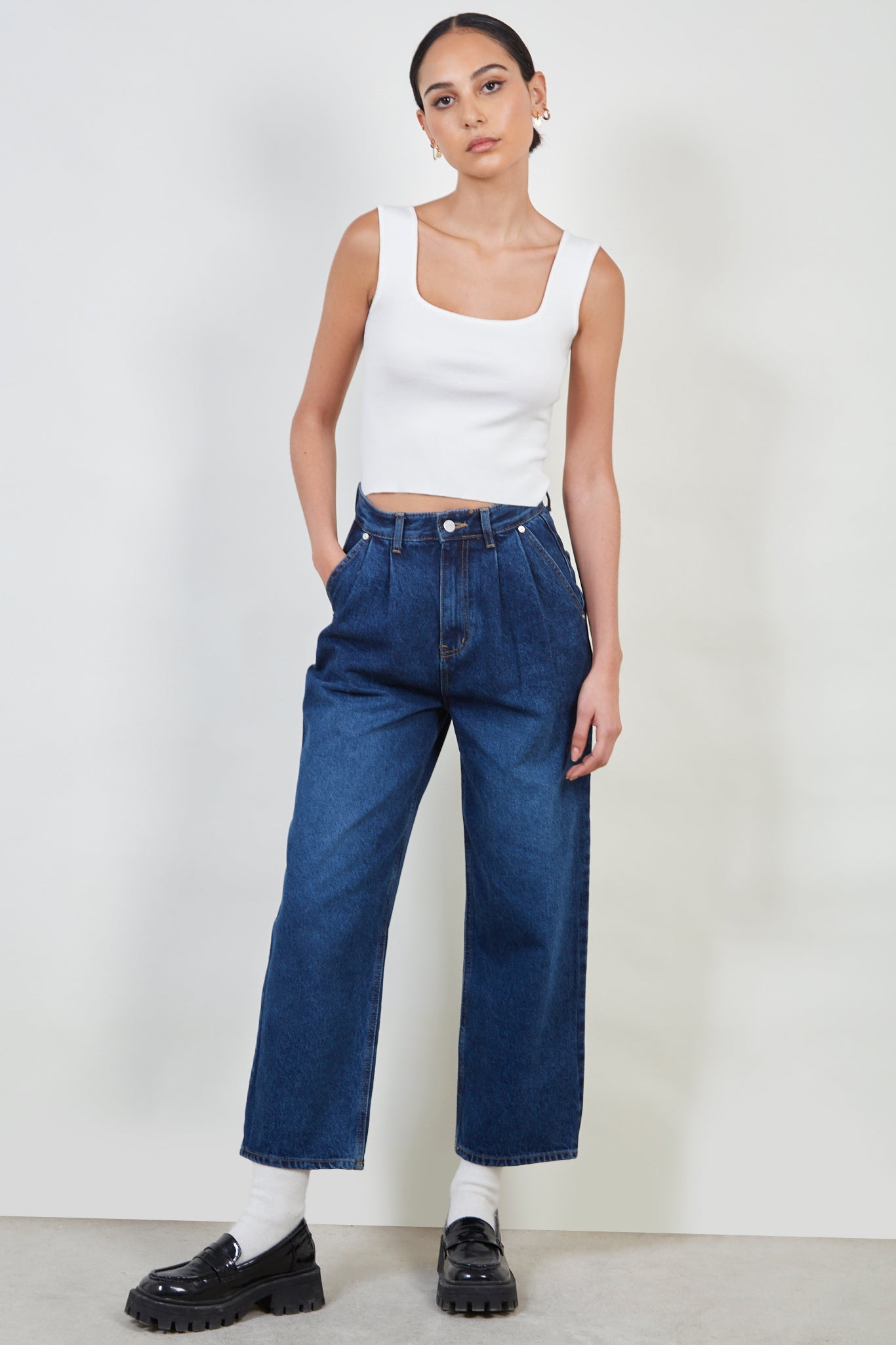 Dark blue pleated jeans_5