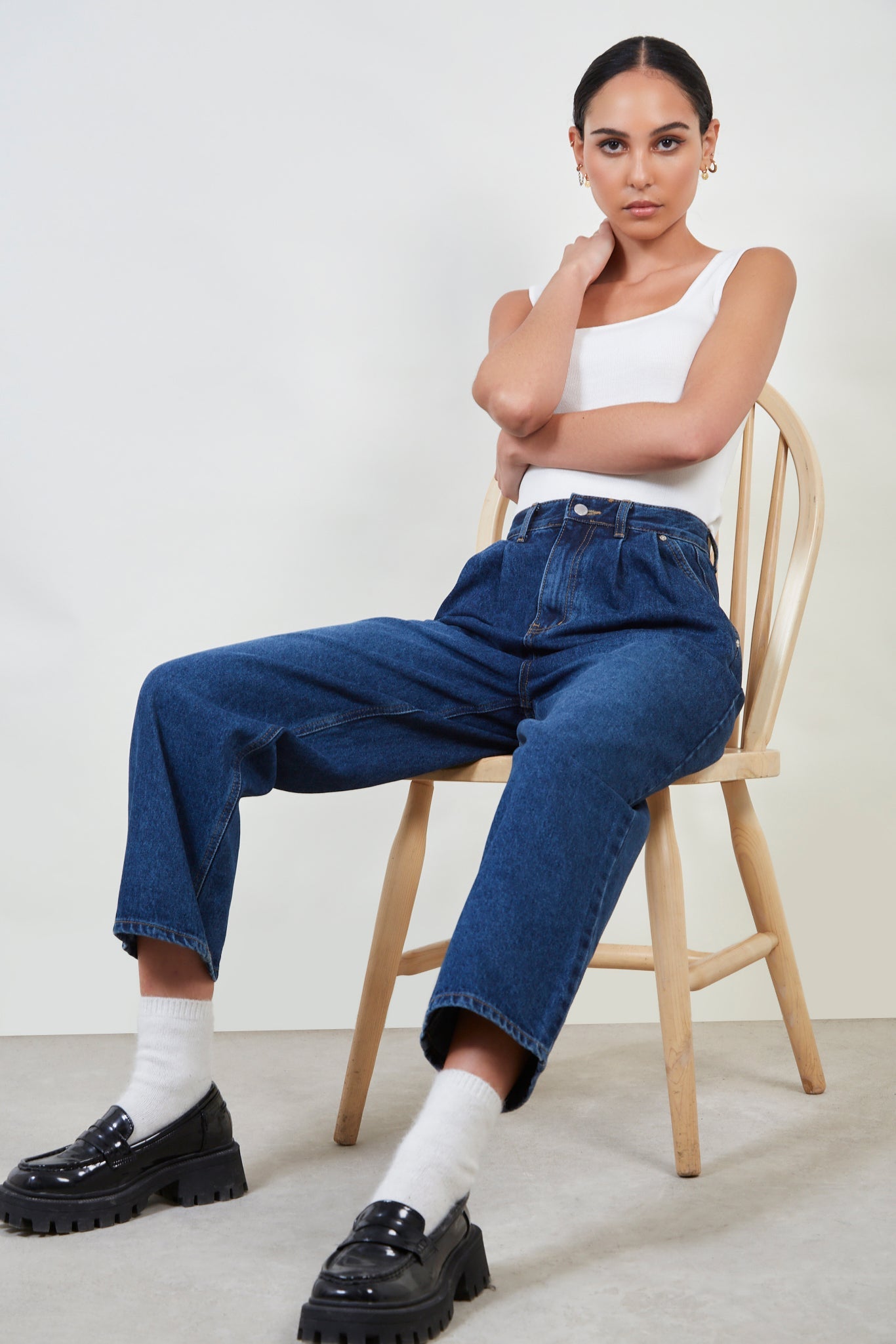 Dark blue pleated jeans_2