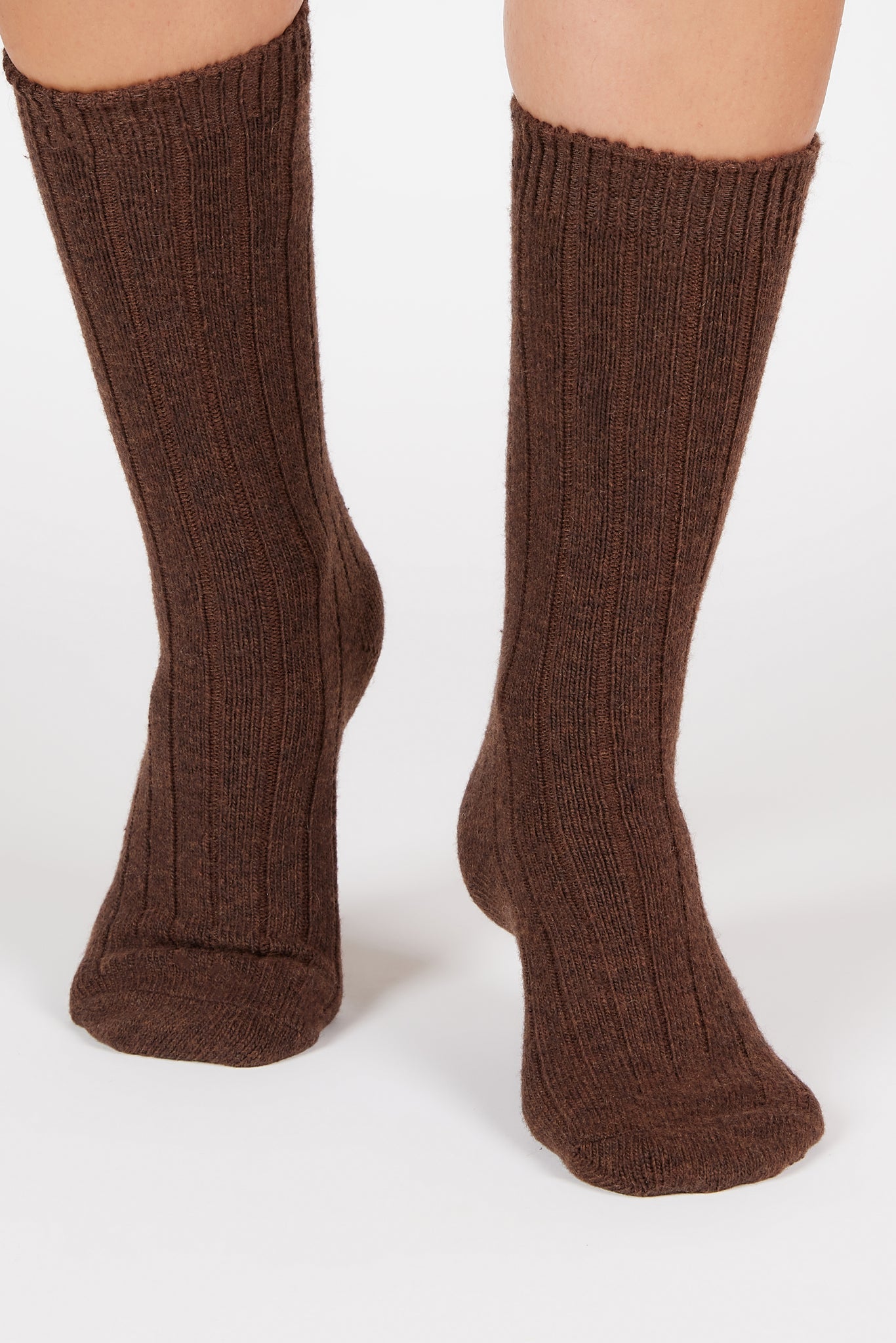 Dark brown cashmere wool blend thick ribbed socks_4