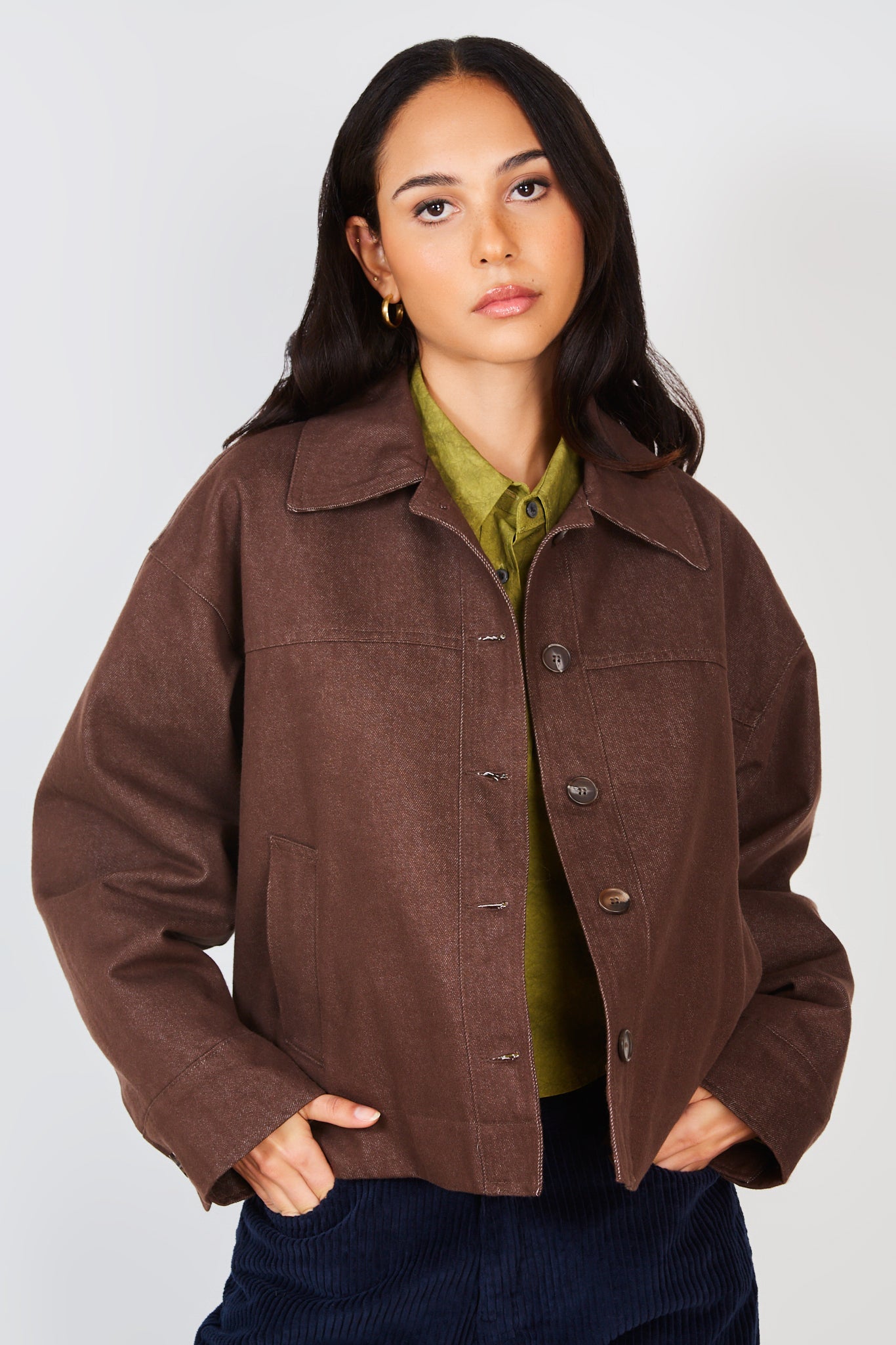 Dark brown short button up jacket_2