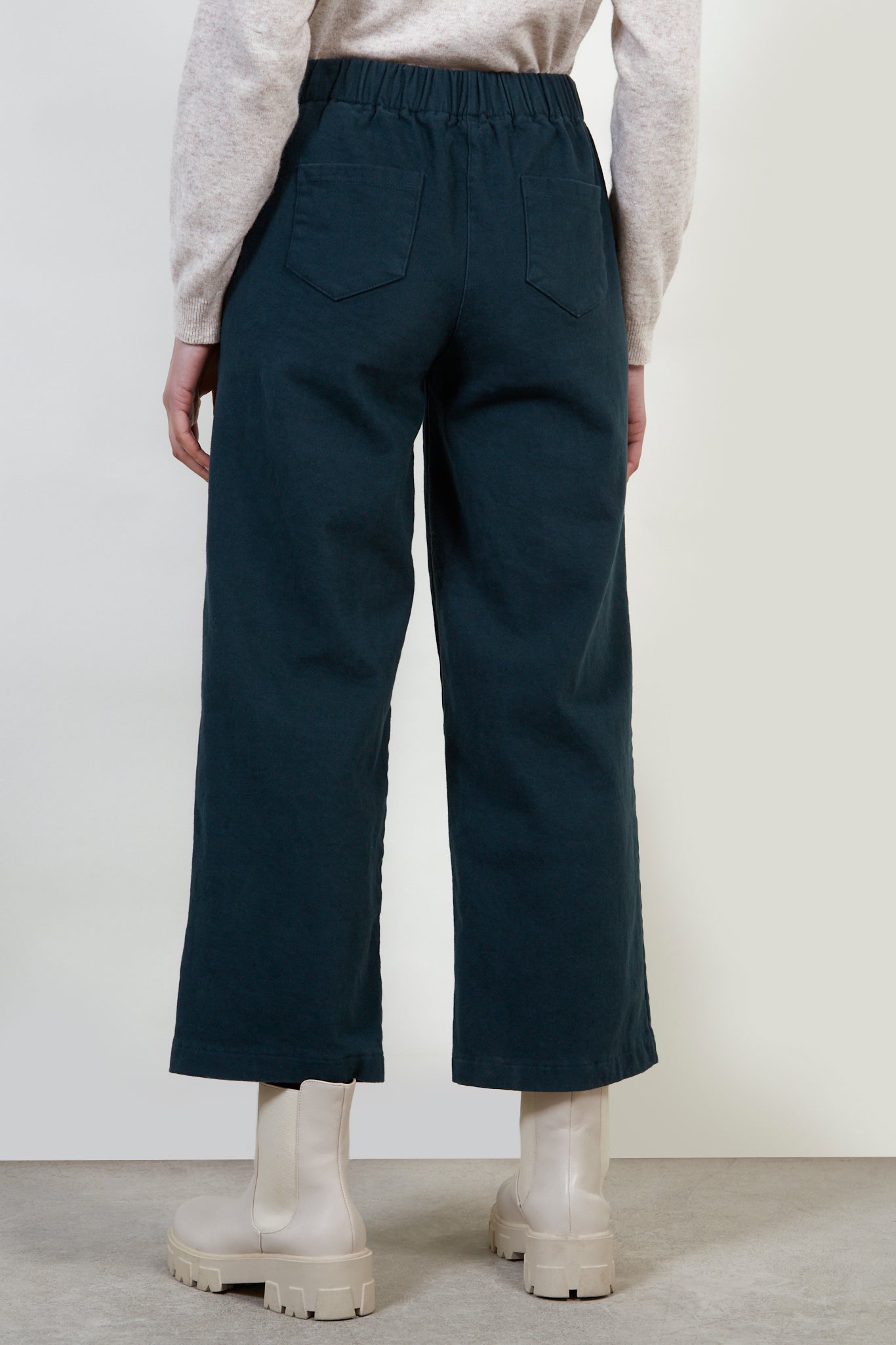 Dark green contrast stitch wide leg trousers_4