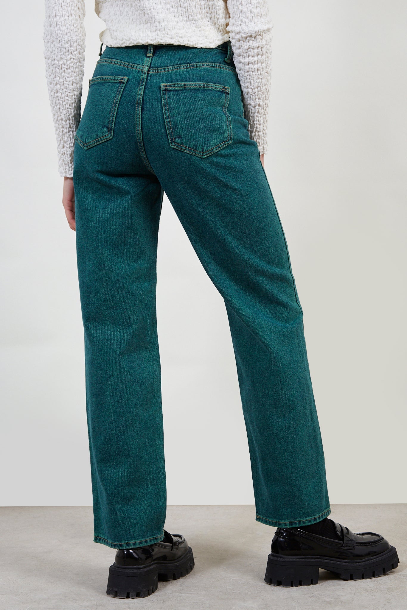Dark green wide leg jeans_3