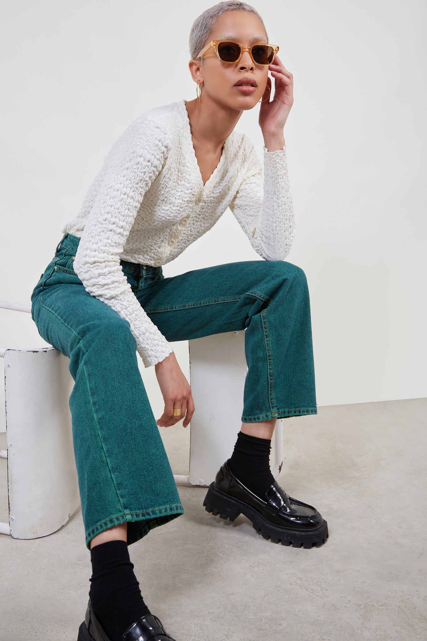 Dark green wide leg jeans_2