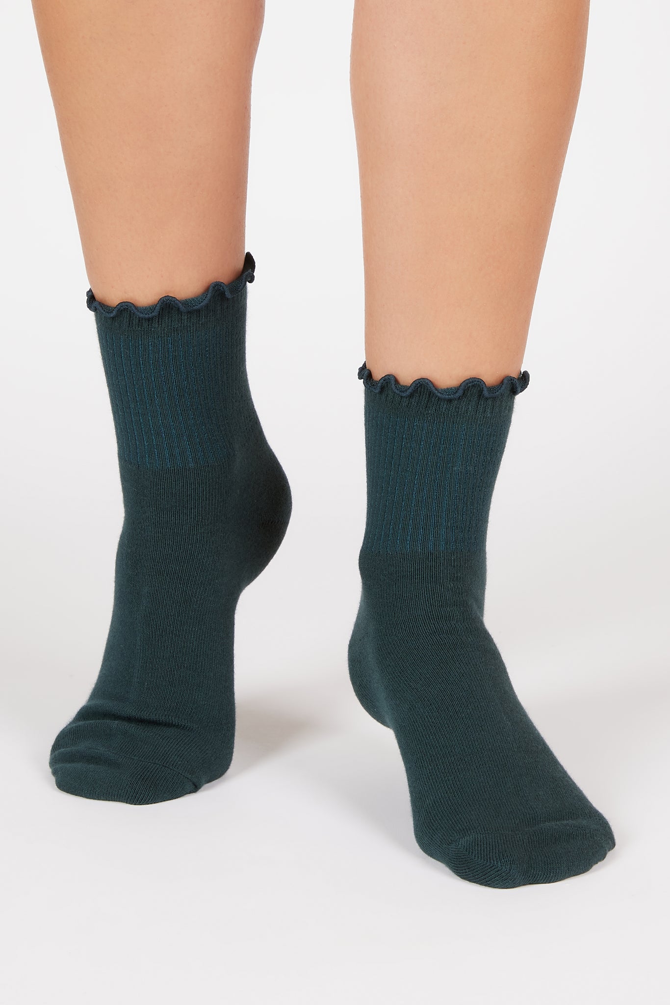 Dark teal ruffle trim socks_4
