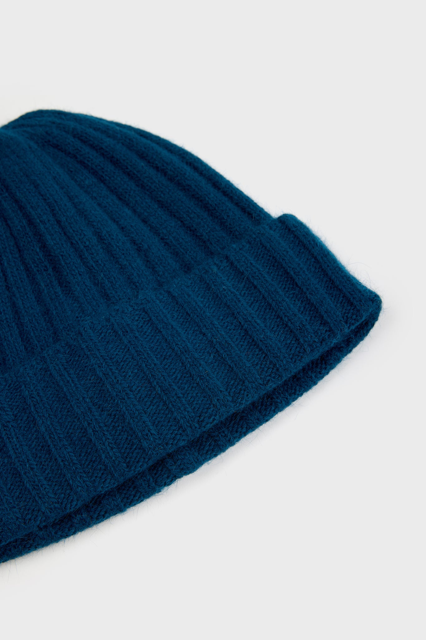 Deep blue angora wool blend large ribbed beanie hat_2