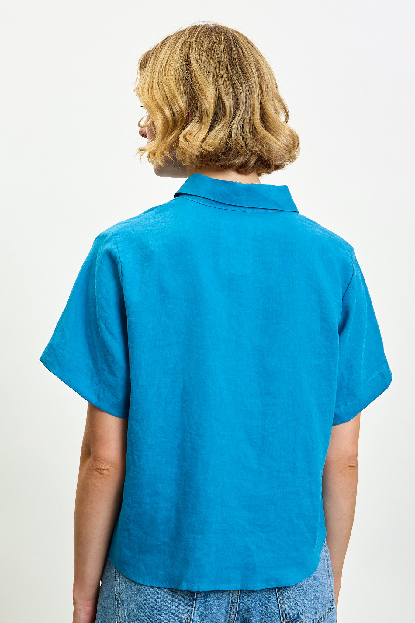 Deep blue linen short sleeve shirt_2