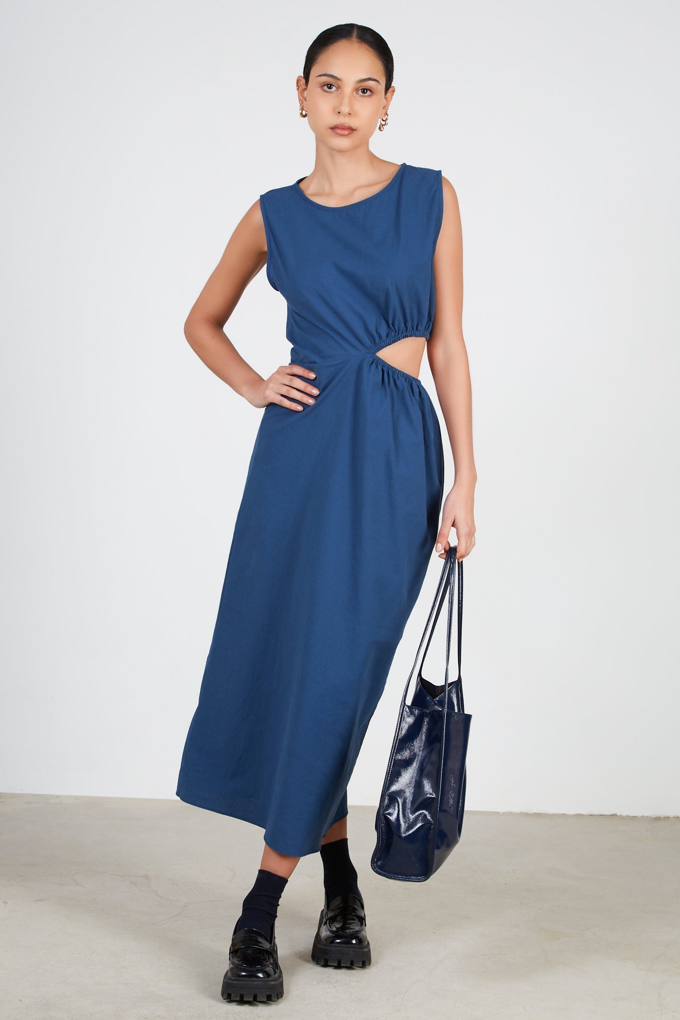 Deep blue side peek dress_1
