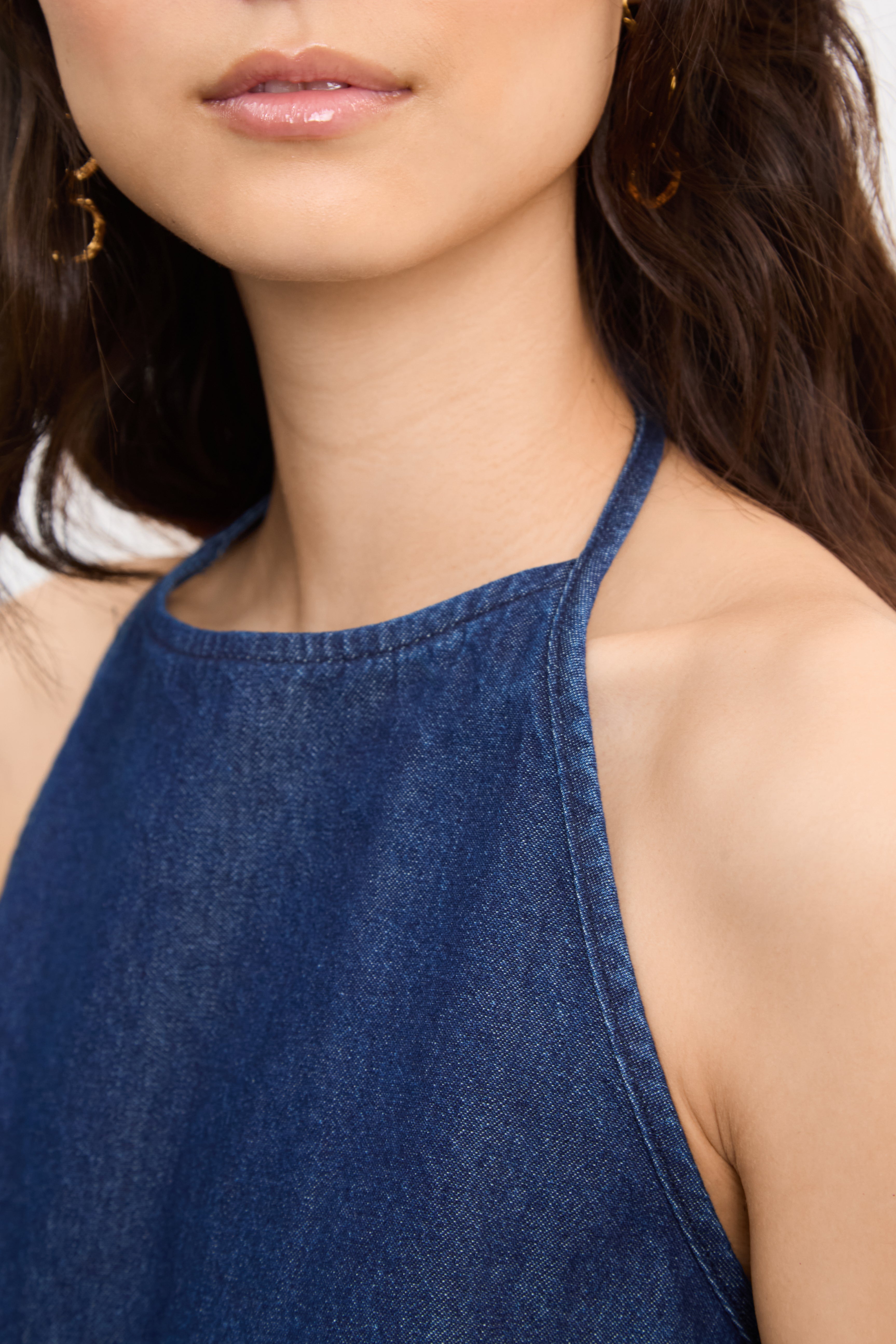 Denim open back halter neck top_3