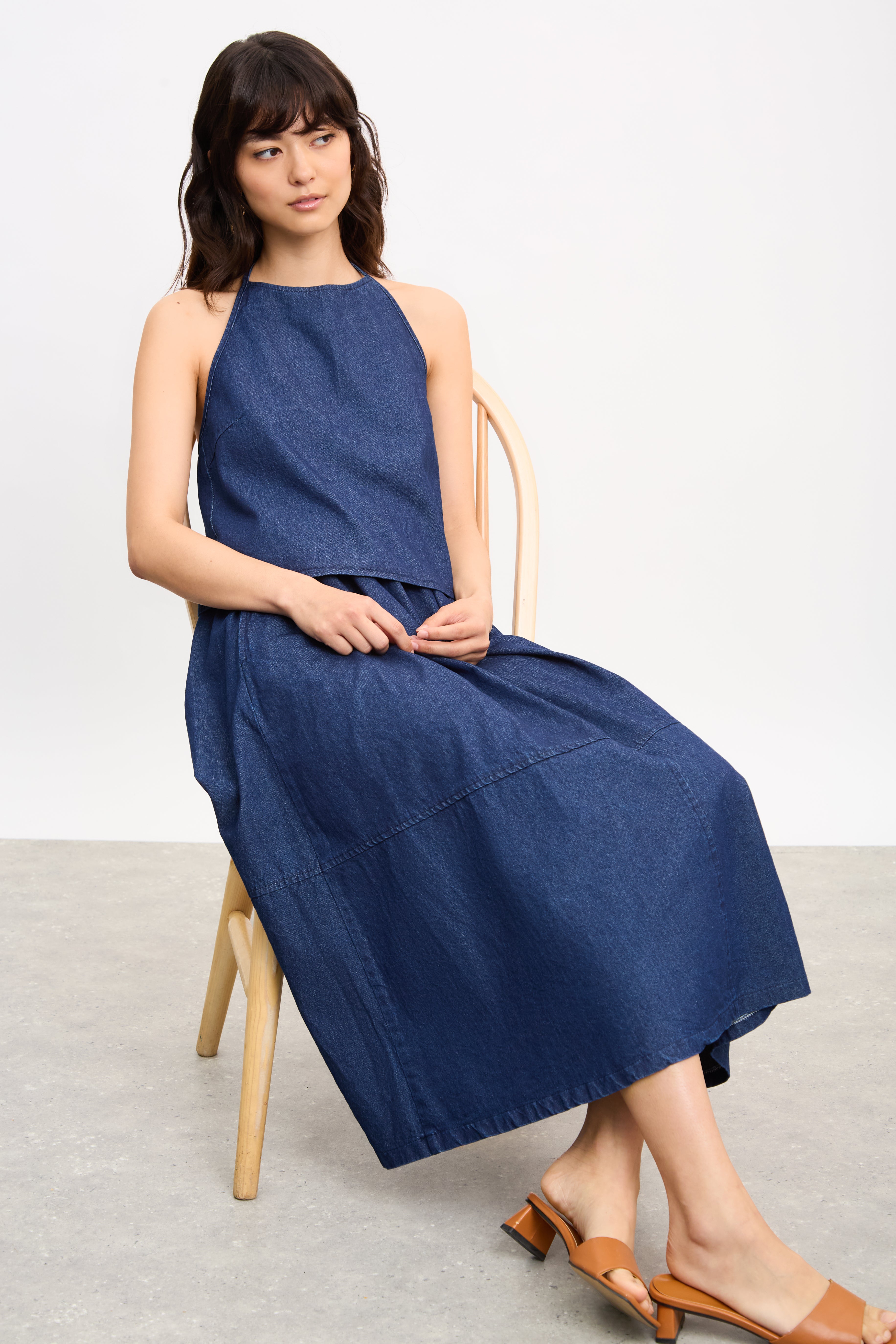 Denim open back halter neck top_5