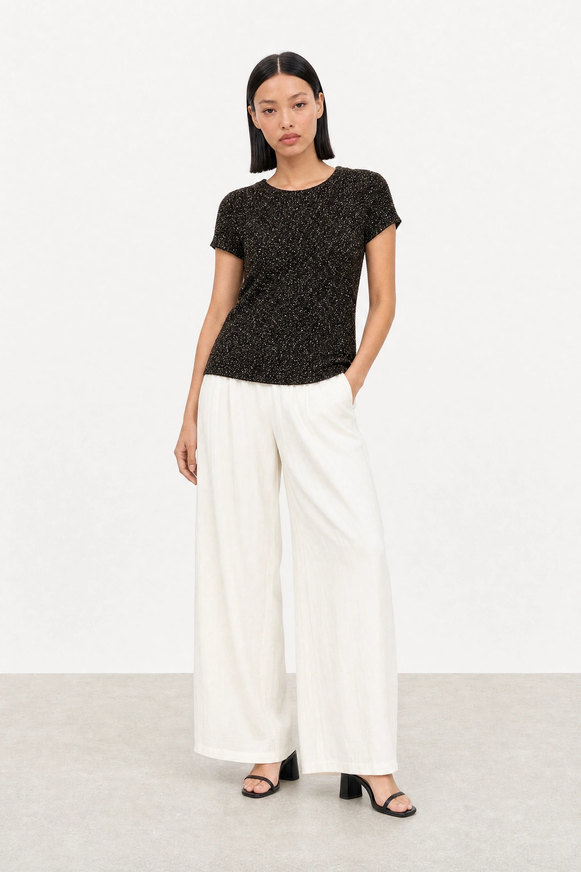 Black and ivory flecked scrunched tee_6
