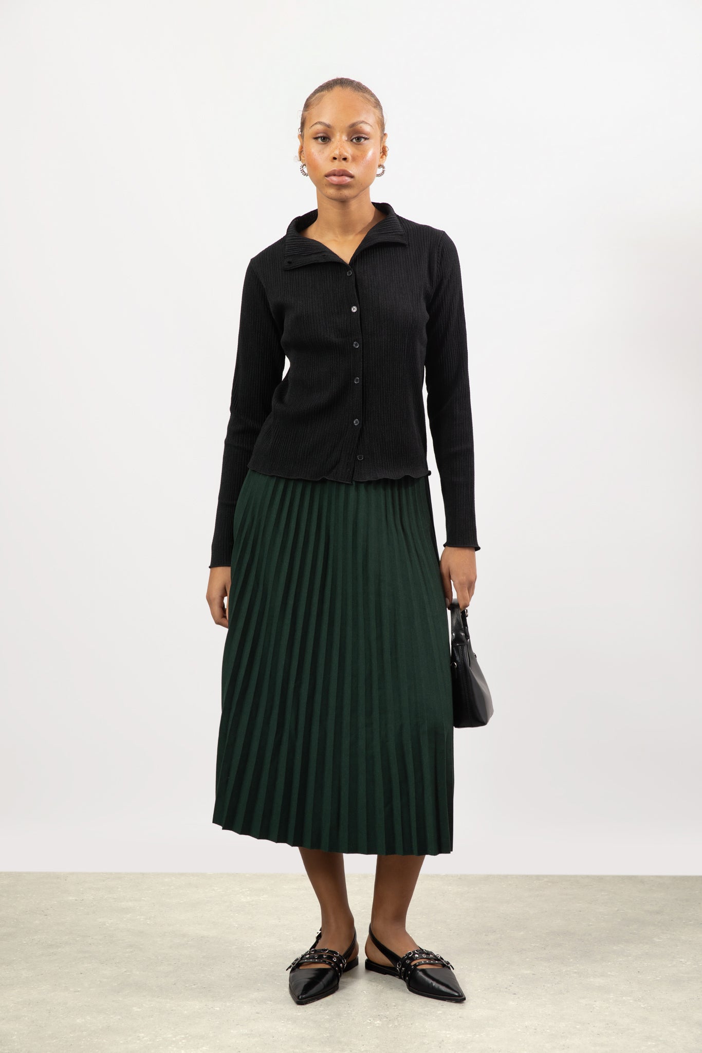 Emerald green pleated midi skirt_4