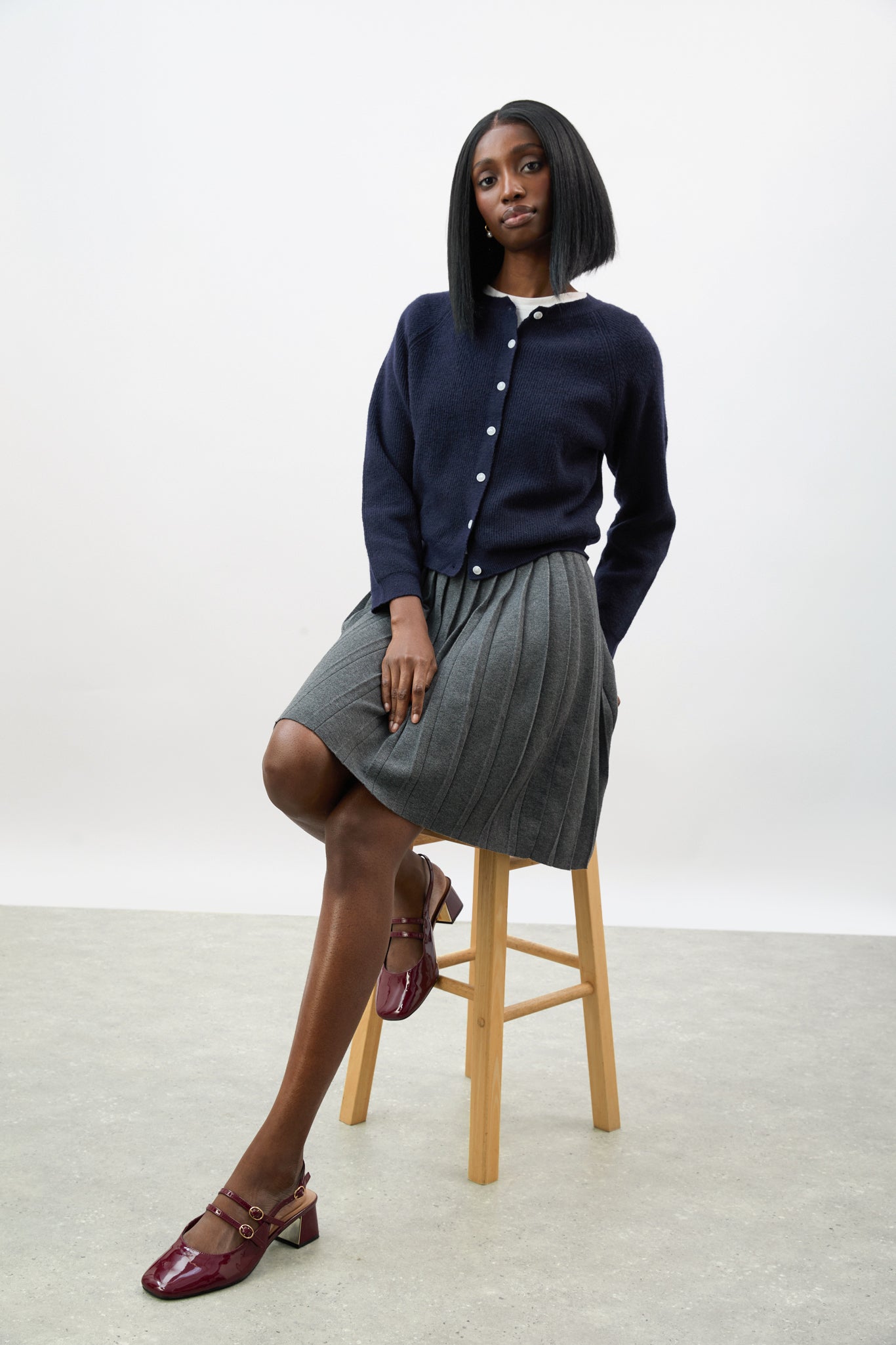 Charcoal grey wool blend knit pleated skirt_4