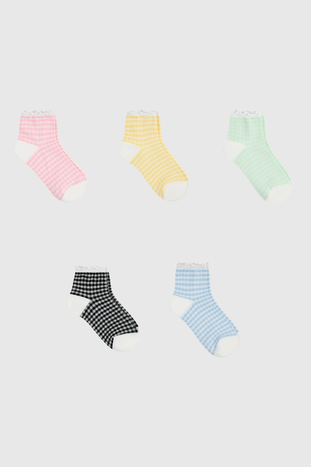 Gingham ruffle trim socks - Set of 5