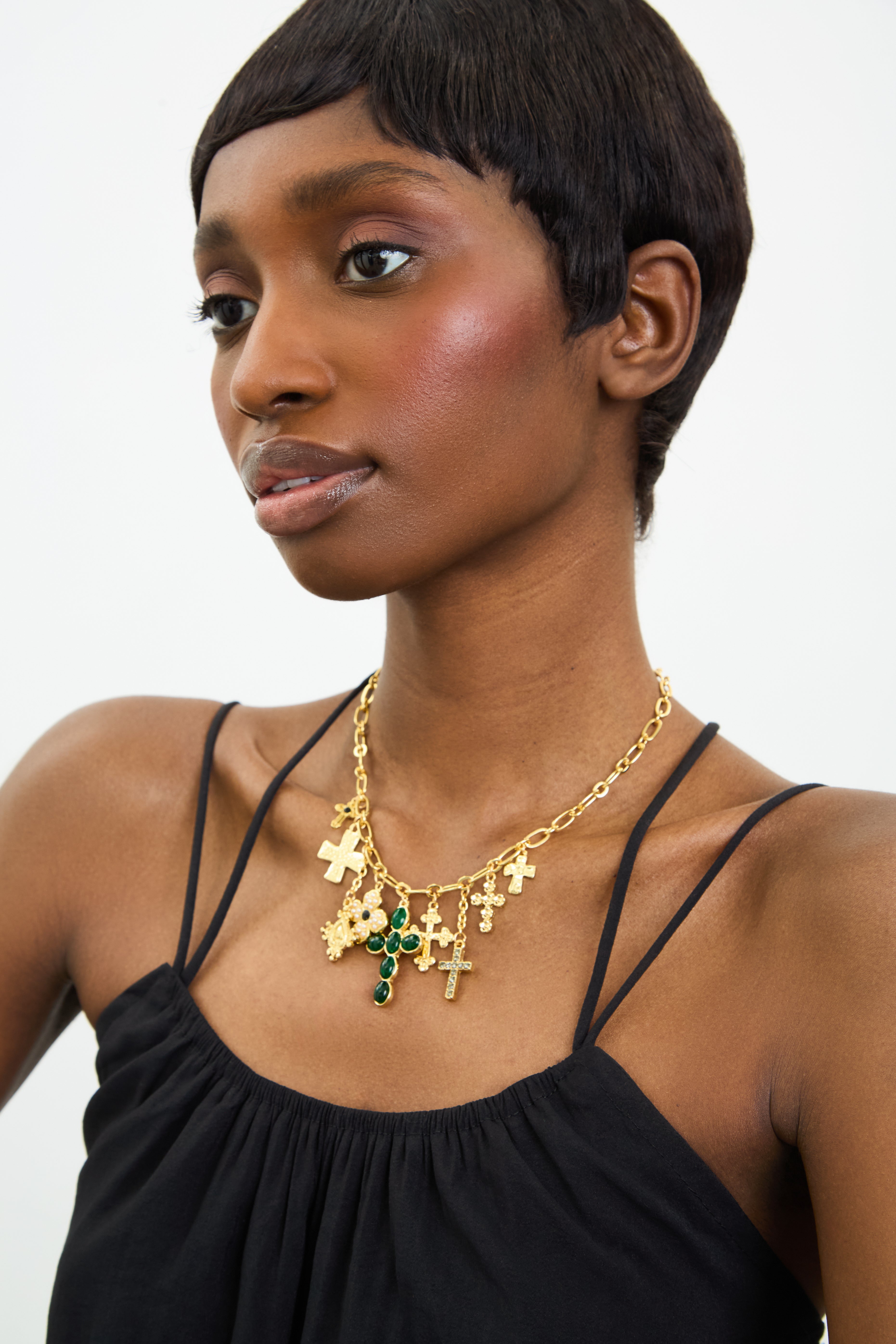 Gold chain cross charm necklace_2