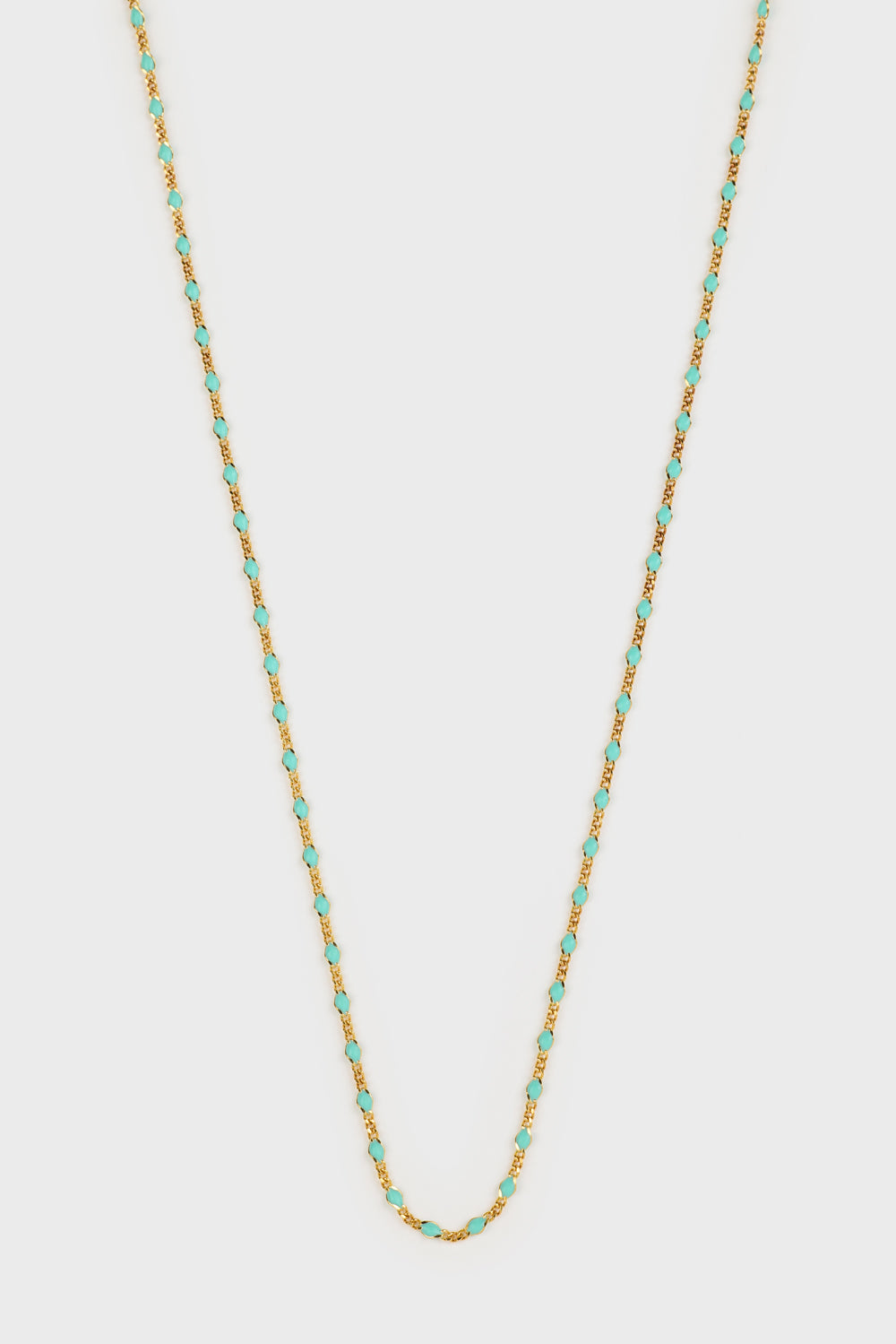 Gold green bead drop chain necklace_1
