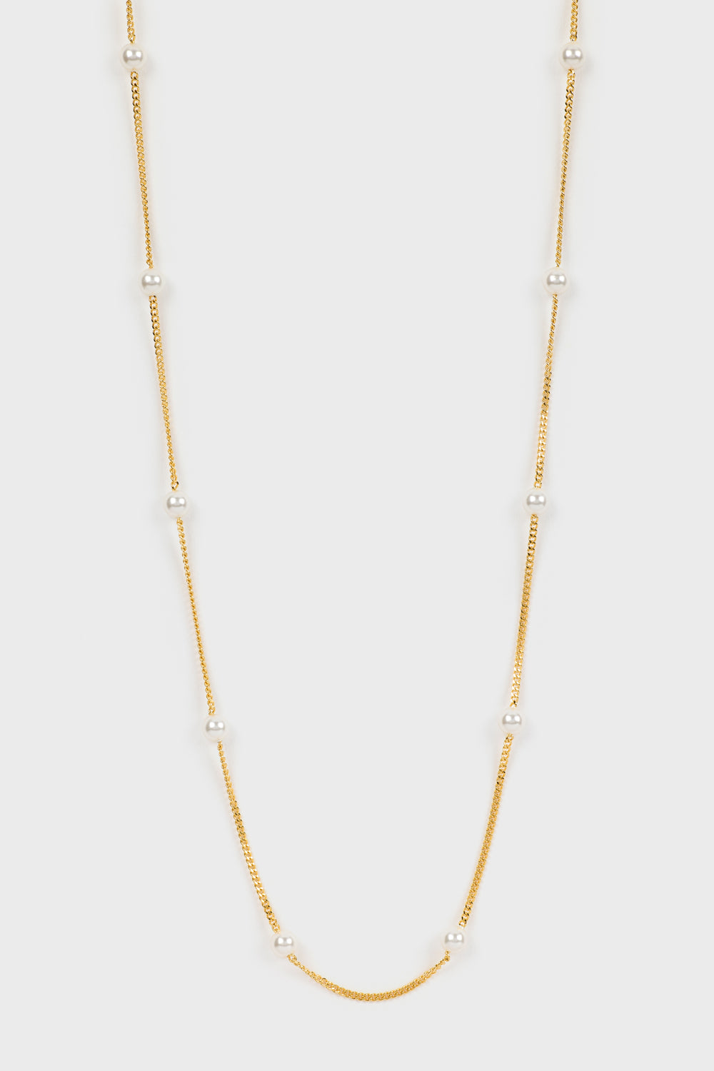 Gold pearl drop chain necklace_2