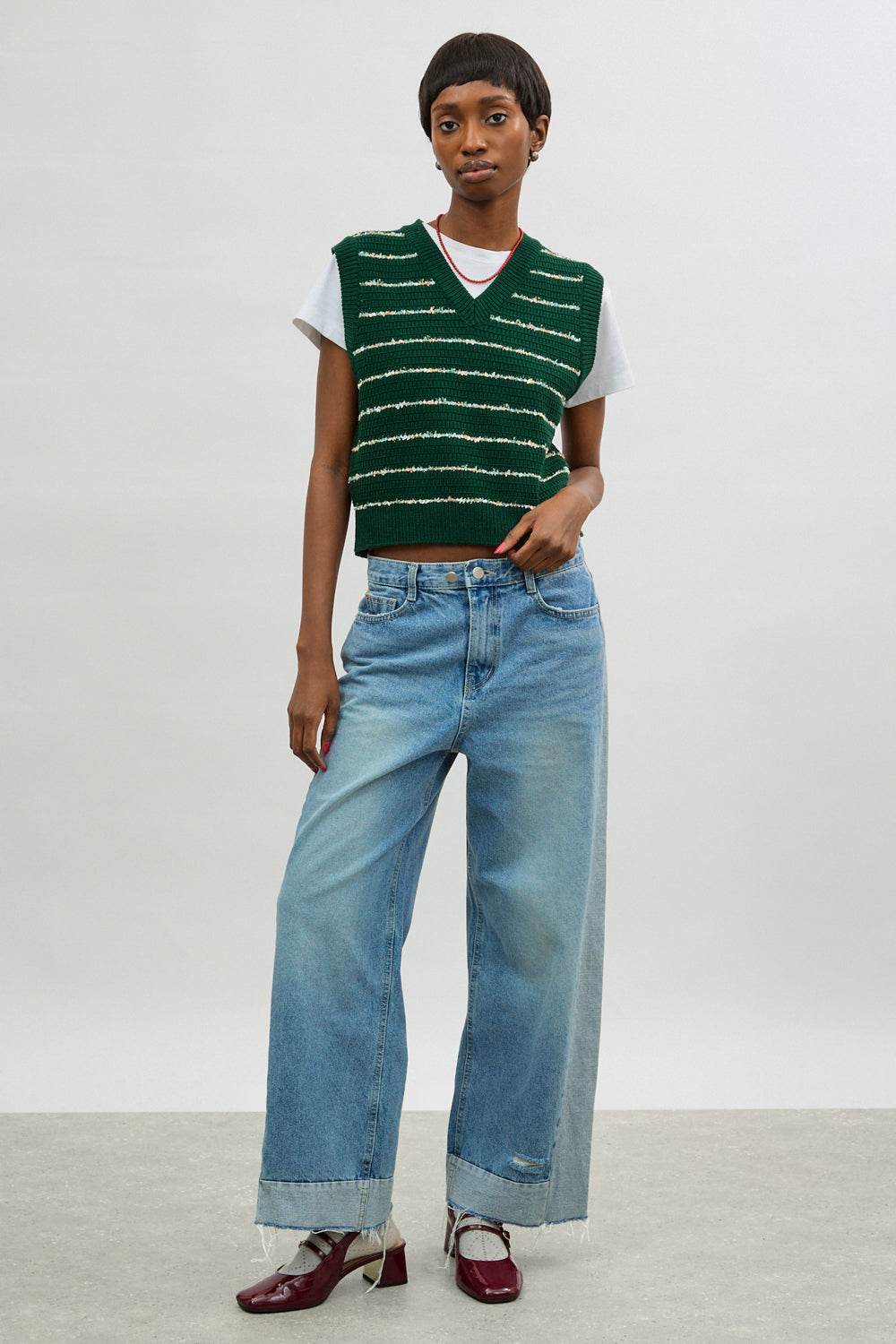 Green and ivory flecked stripe sweater vest_4