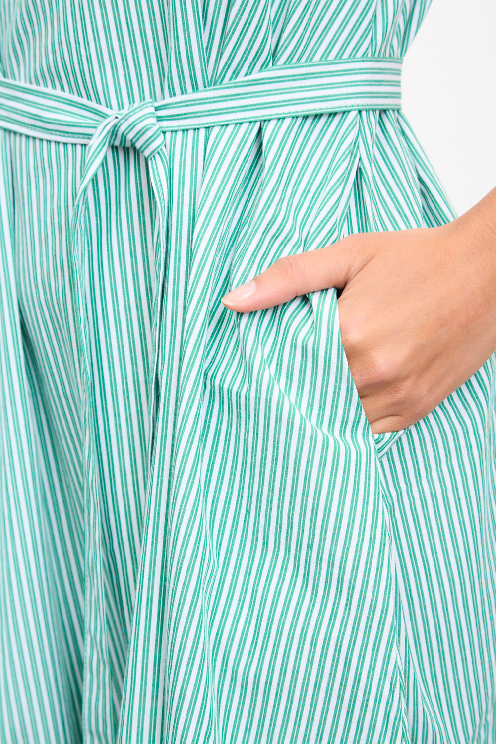 Green and ivory striped square neck dress_4