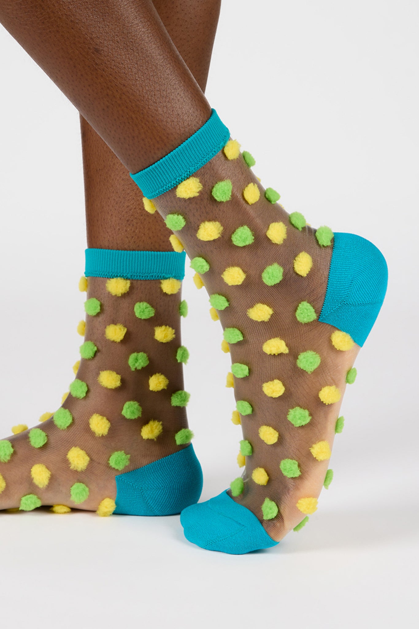 Green and yellow sheer pom pom socks_1