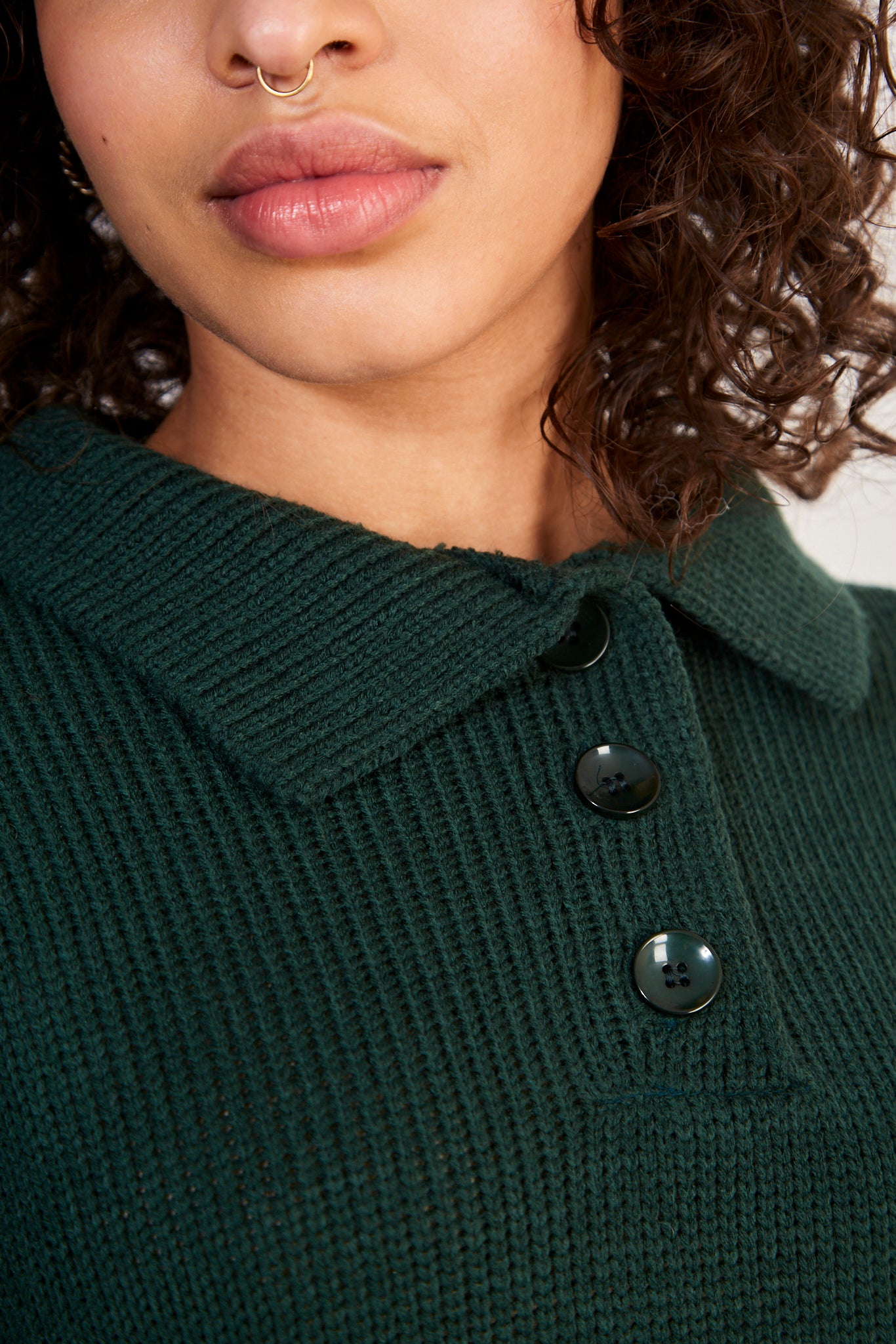 Green button neck cropped wide jumper