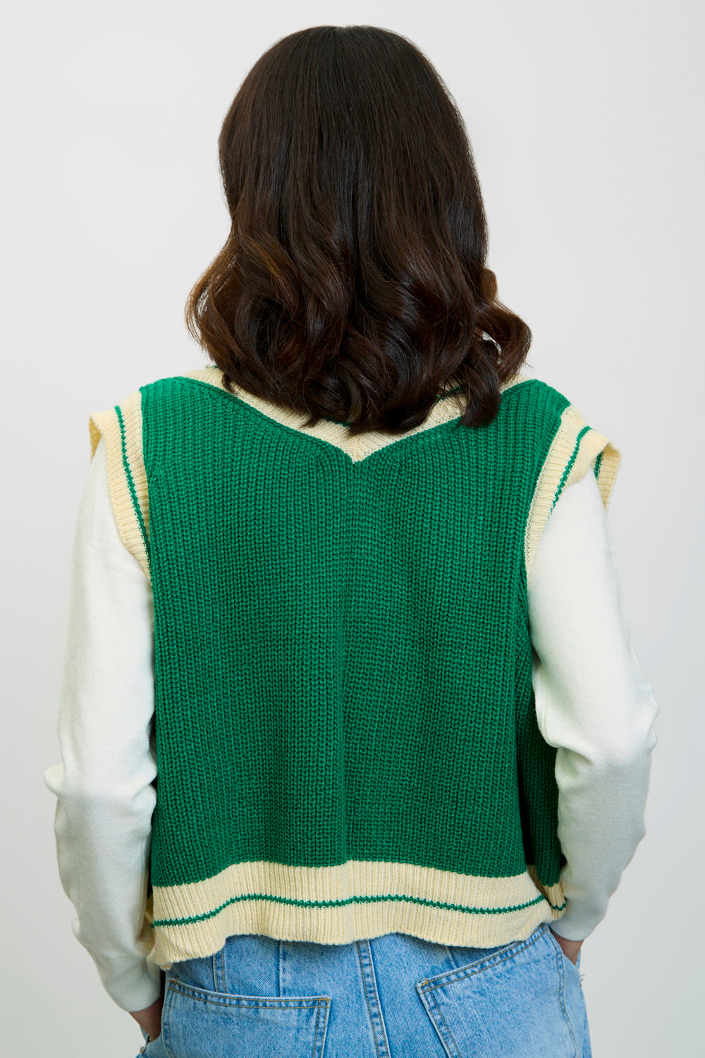Green deep V varsity sweater vest_2
