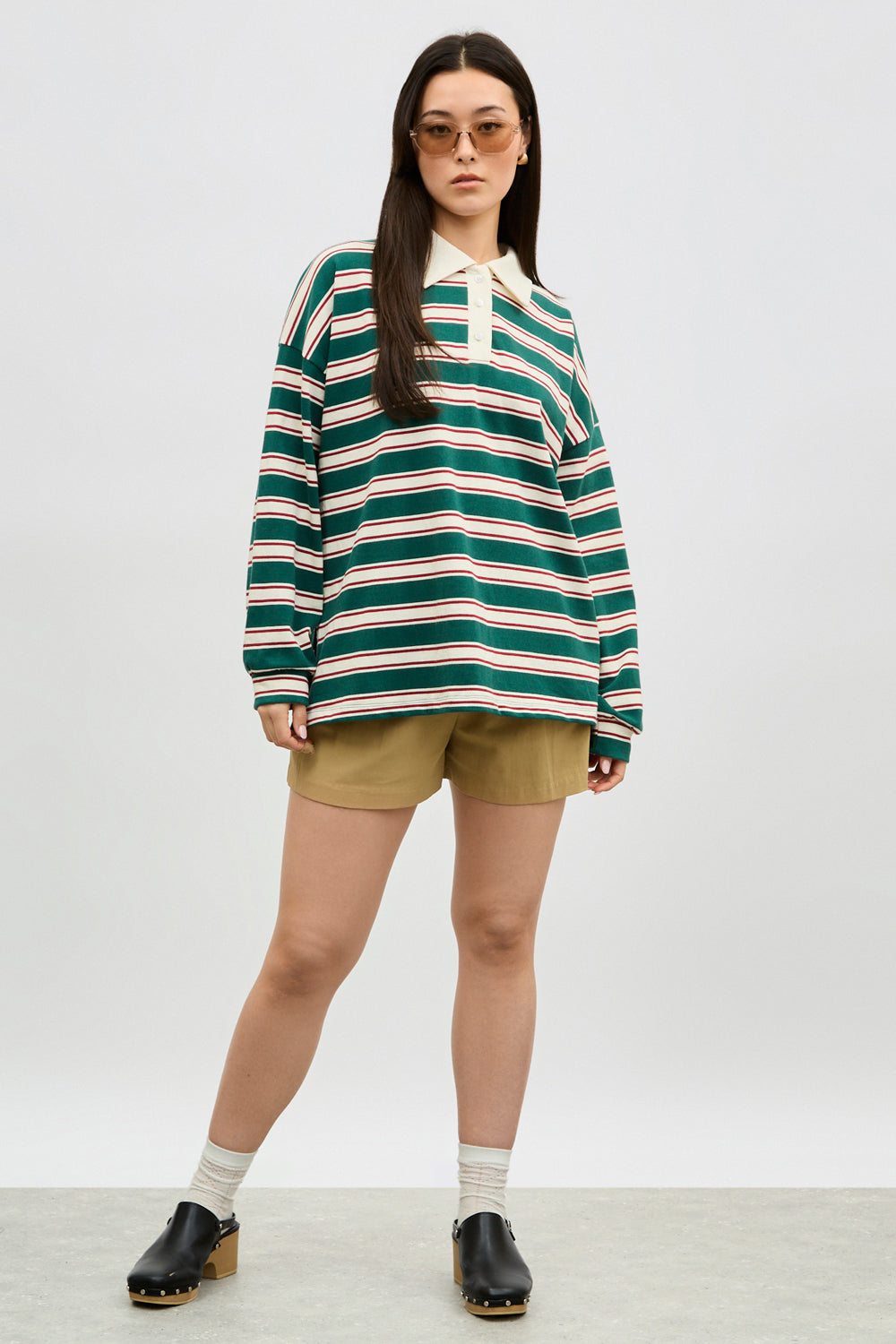 Green ivory and red striped rugby top_4