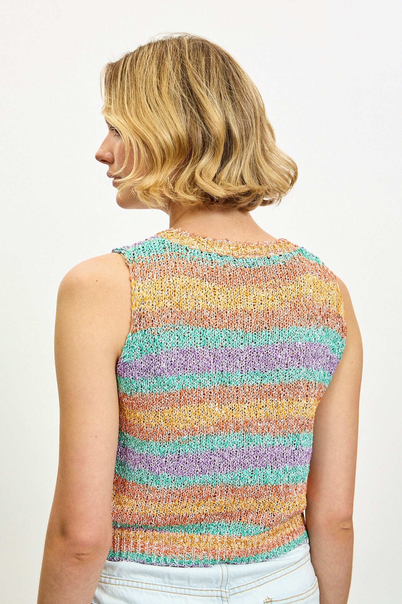 Green orange and lilac bright striped sweater vest_2