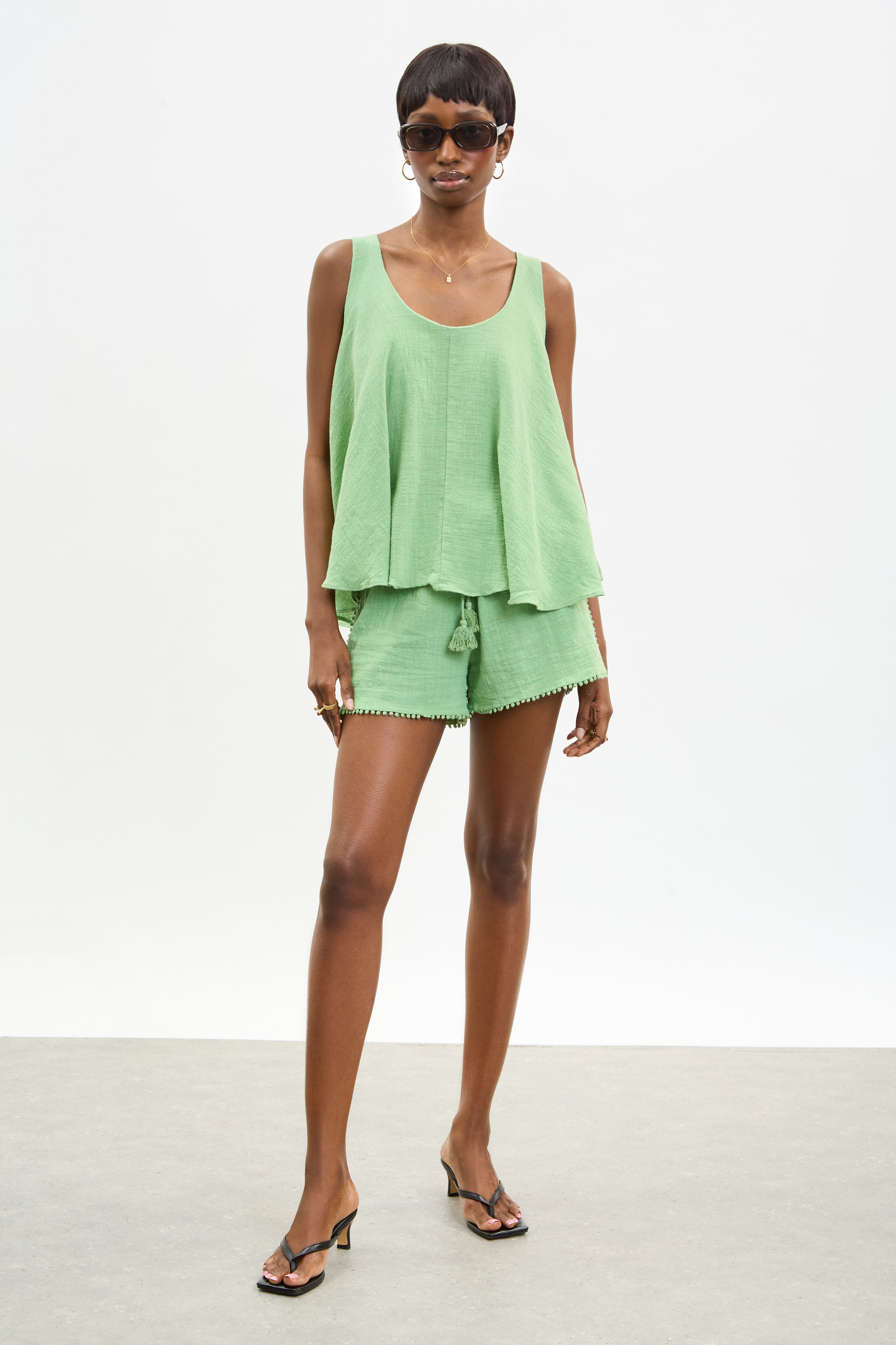 Green pure cotton flare tank_5