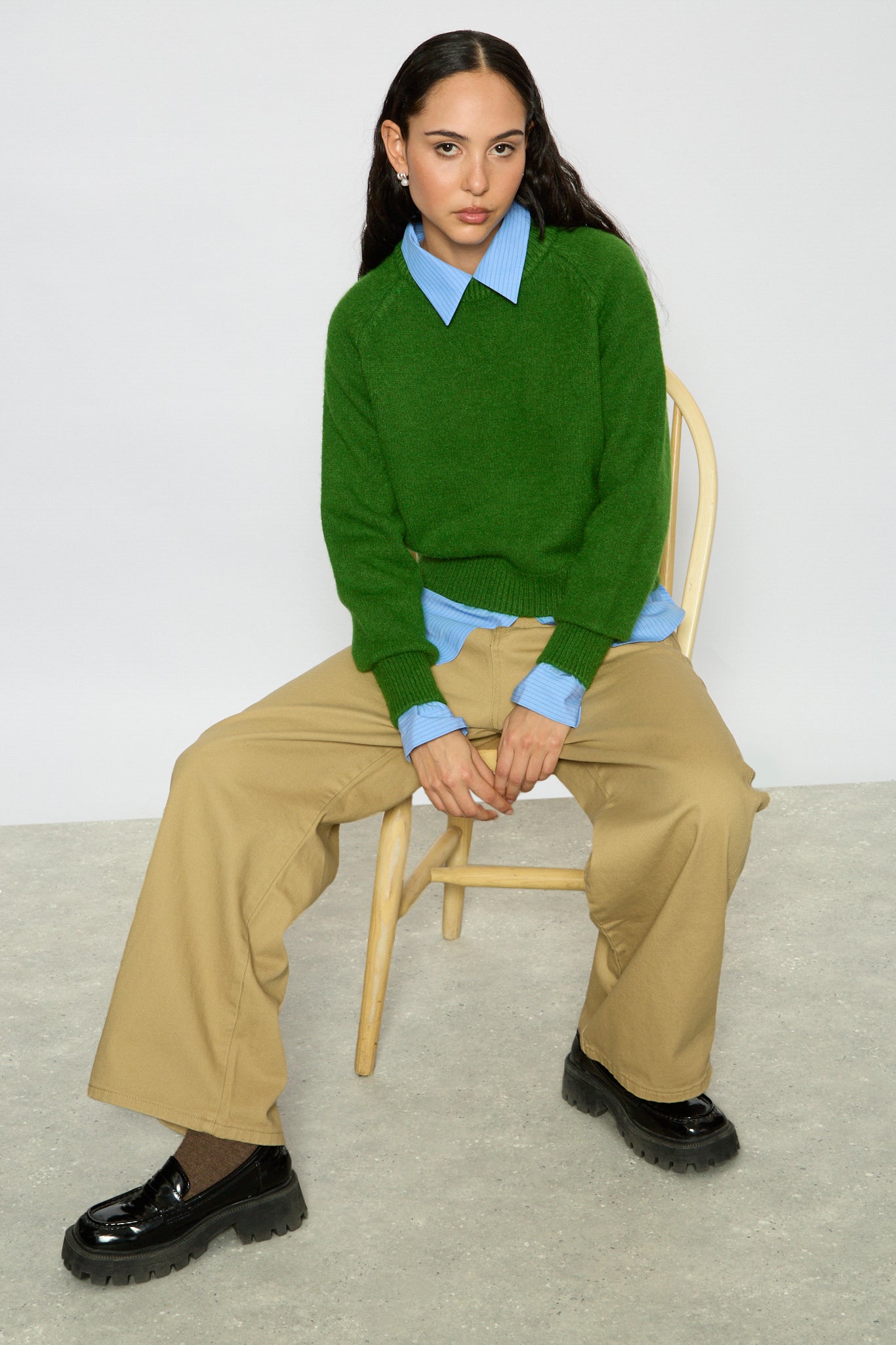 Green pure wool crew neck jumper_5