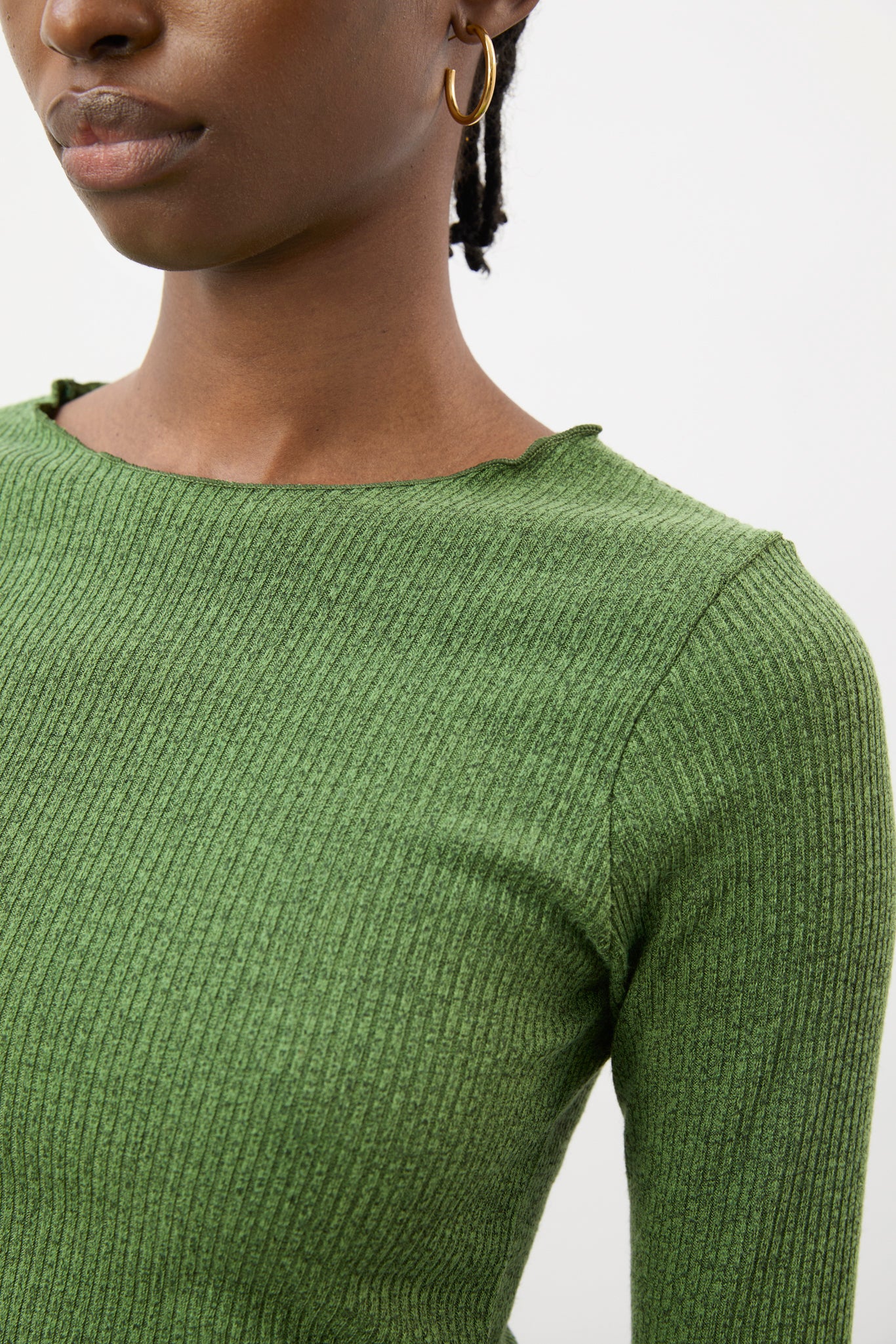 Green ruffle trim ribbed top_5