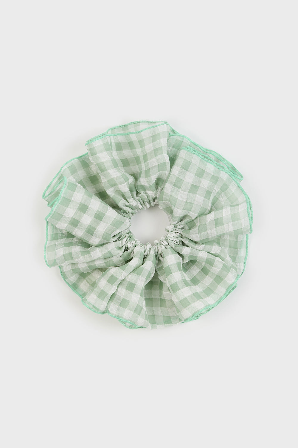 Green sheer gingham scrunchie_1