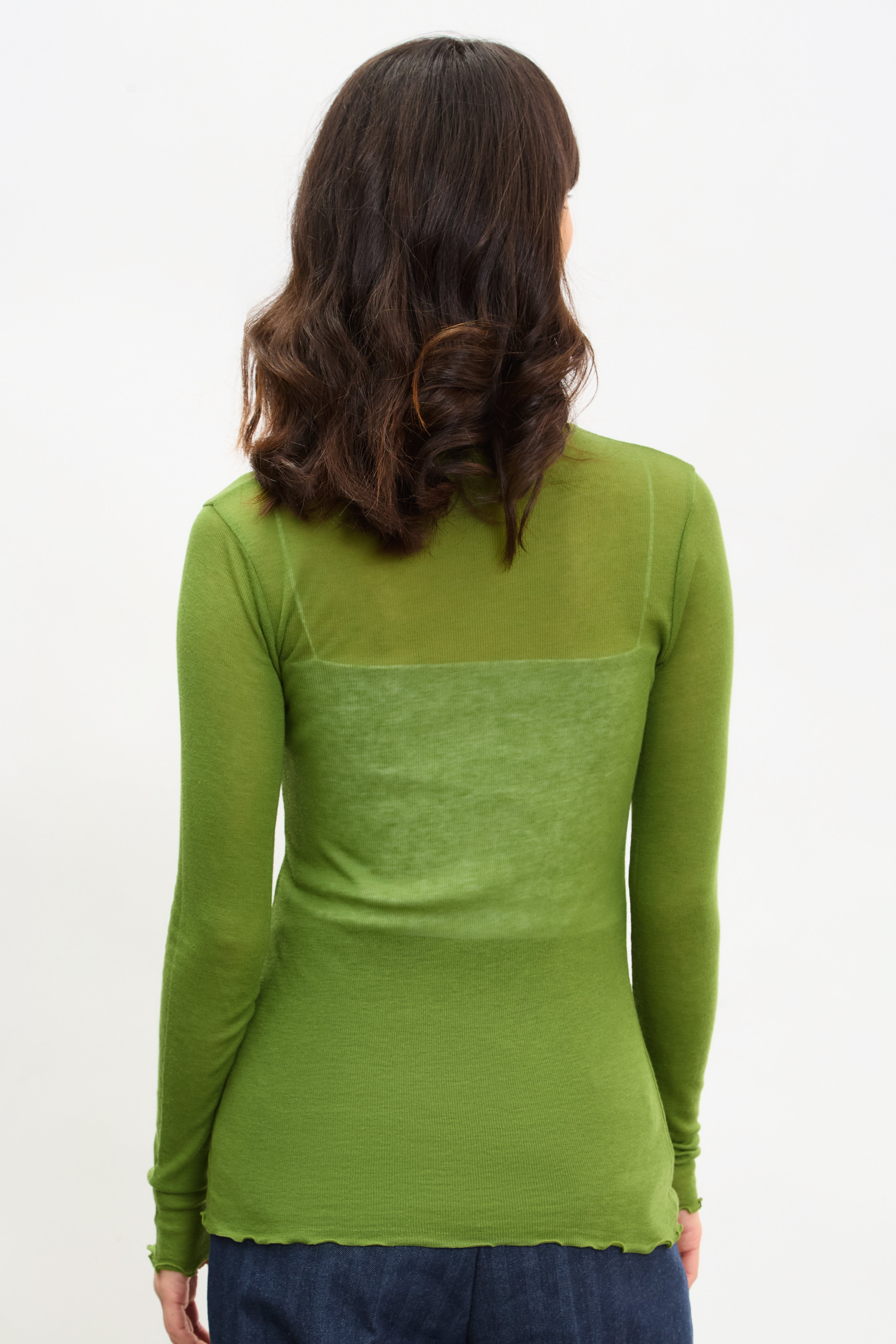 Green sheer ruffle turtleneck top_2